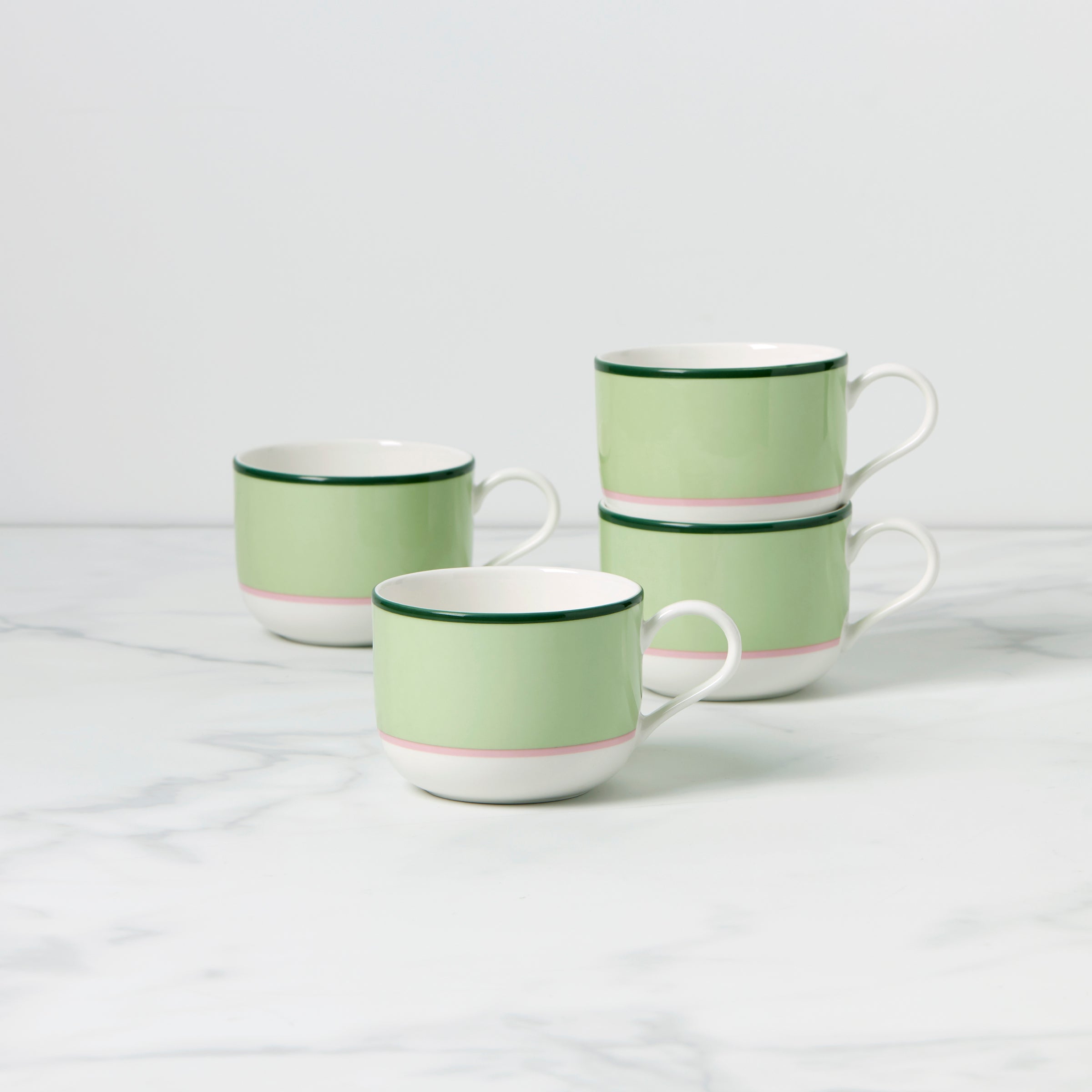 Elegant Ceramic Mugs Set of 4 - Green & Pink | Kate Spade