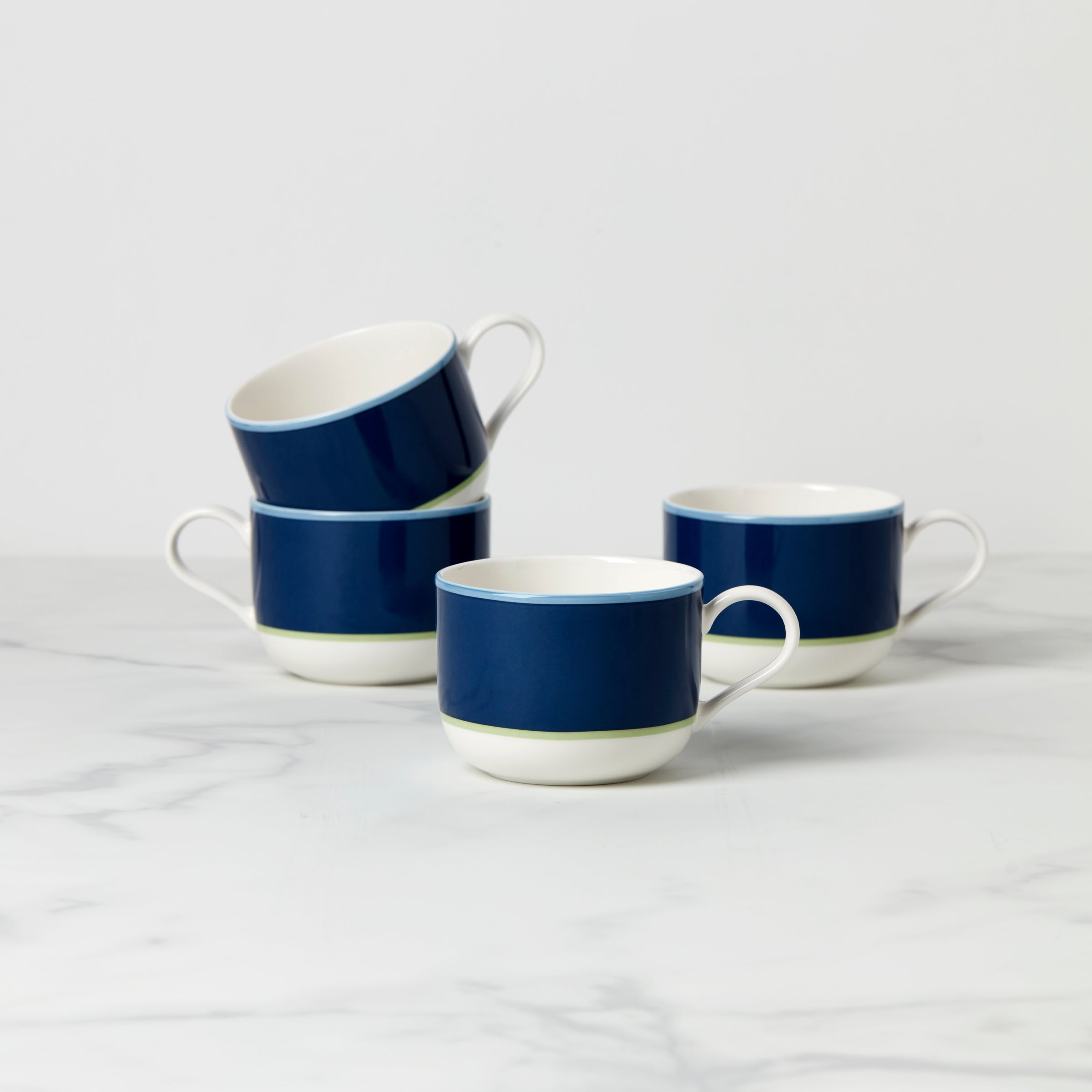 Elegant Coffee Mugs Set of 4 - Navy & Green | Kate Spade