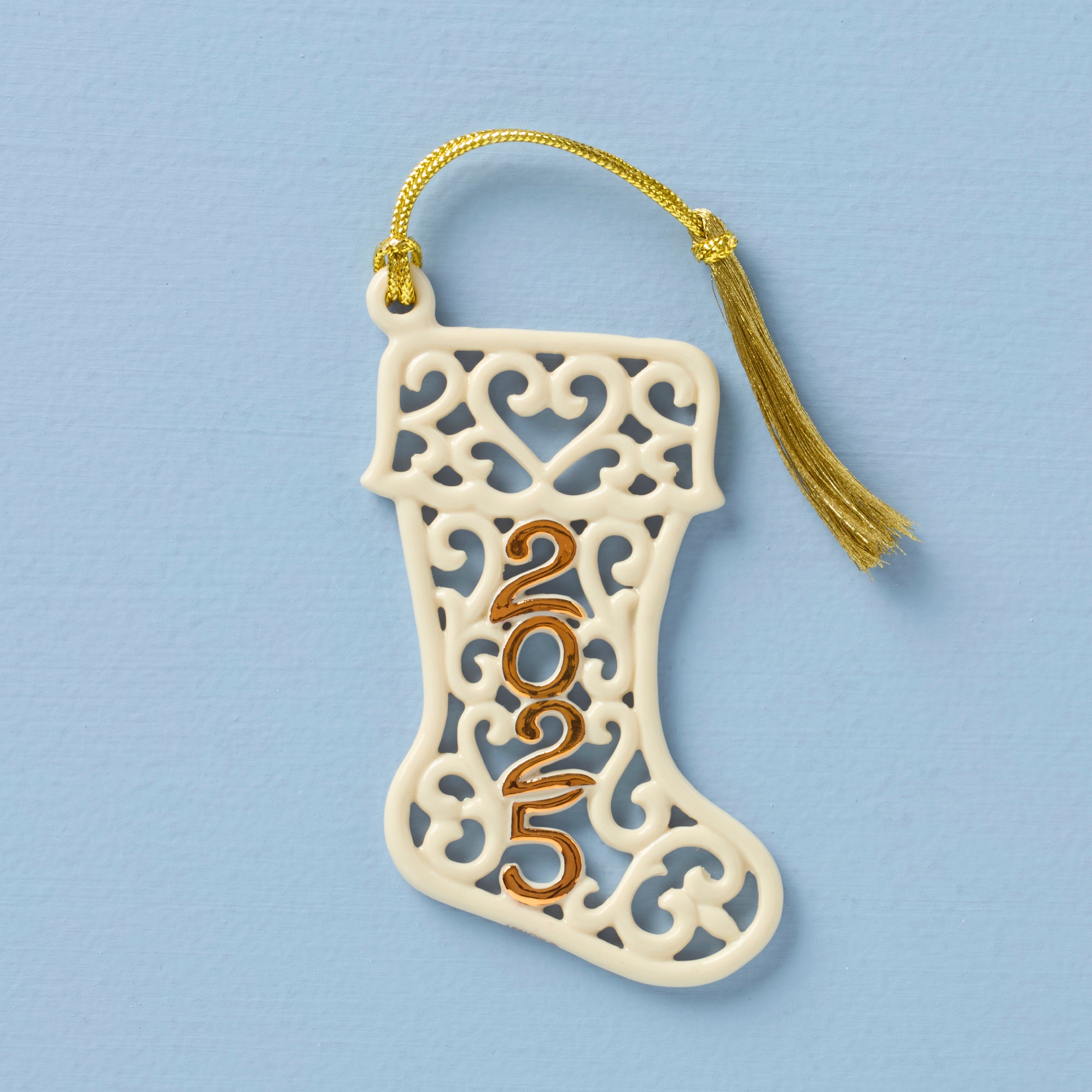 2025 Porcelain Stocking Ornament | Golden Year Keepsake