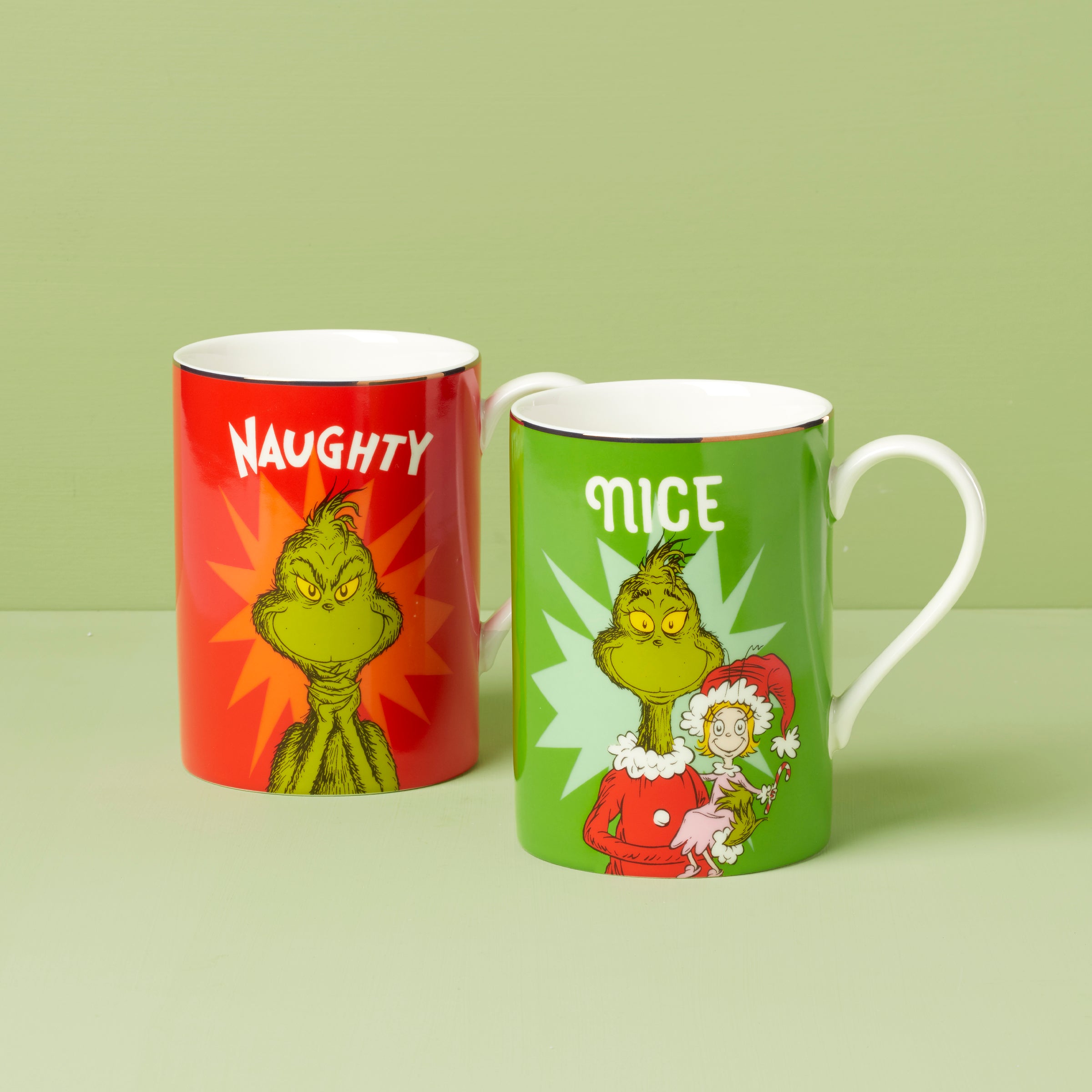 Naughty & Nice Grinch Mug Set for Coffee & Cocoa | Merry Grinchmas