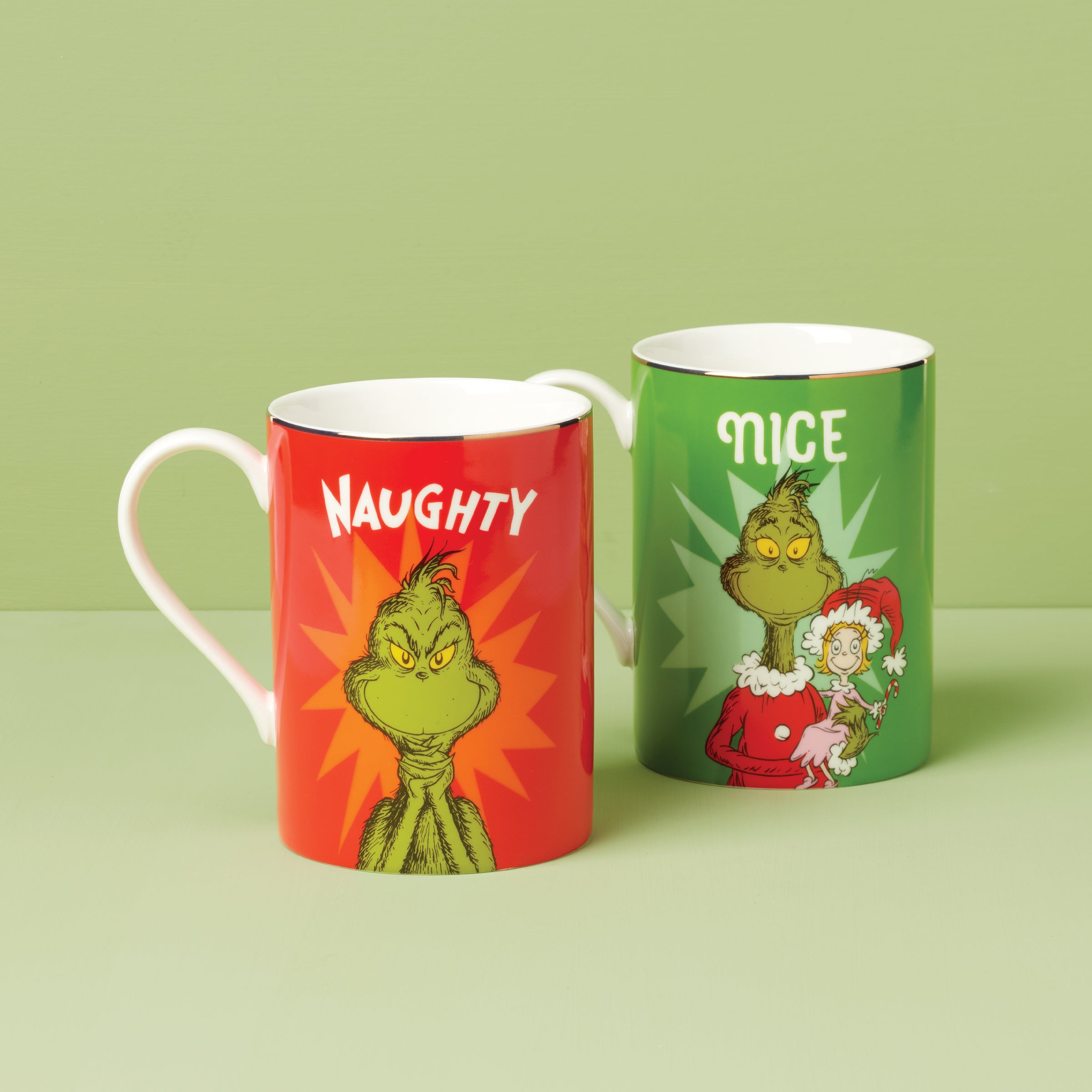 Naughty & Nice Grinch Mug Set for Coffee & Cocoa | Merry Grinchmas