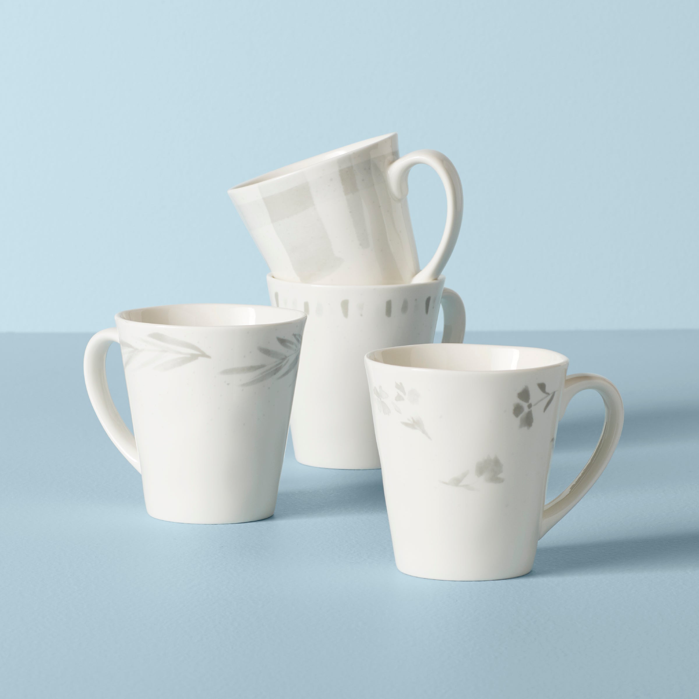 Porcelain Mugs Set of 4 with Watercolor Designs | Oyster Bay