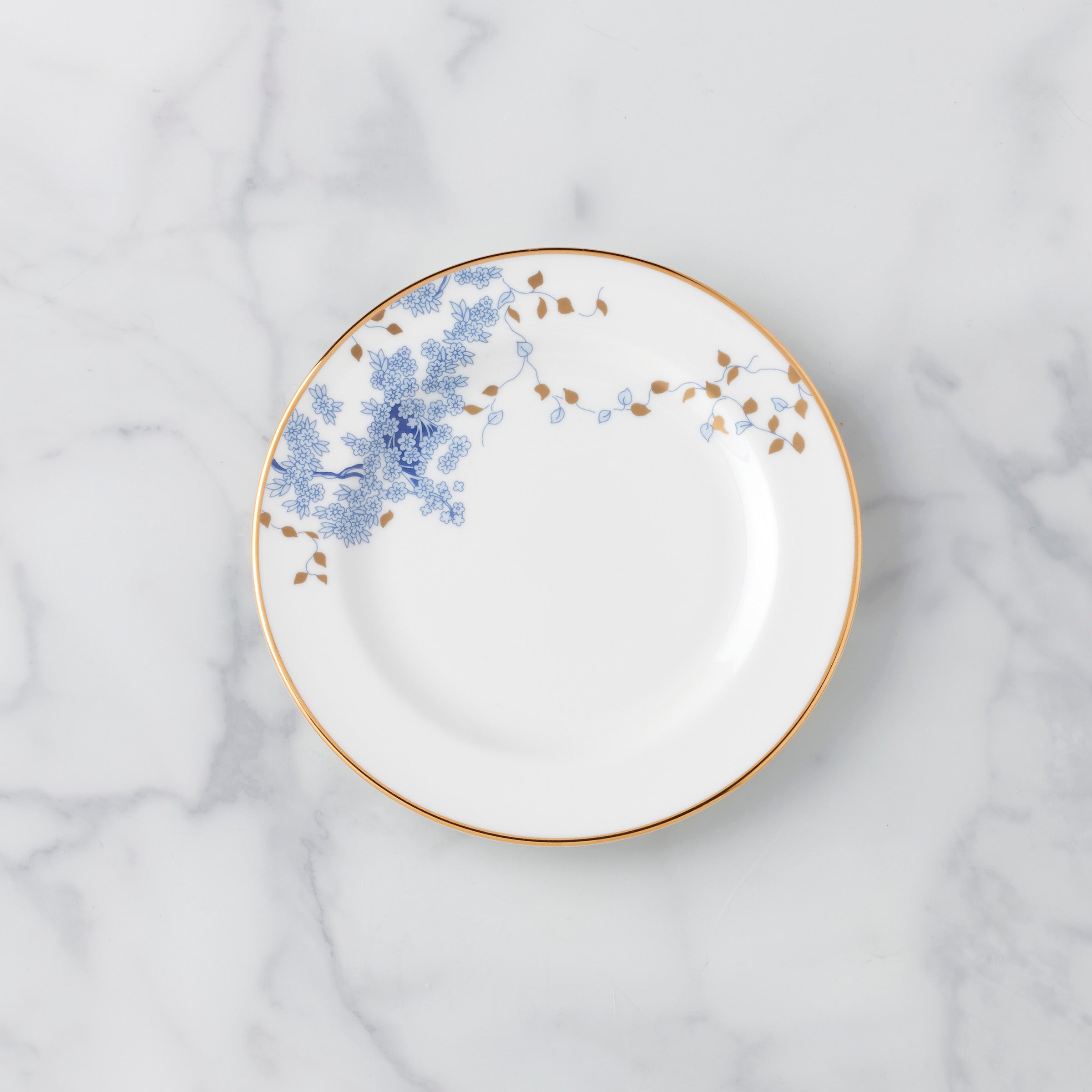 Elegant Blue Blossom Bread Plate with Gold Trim | Garden Grove
