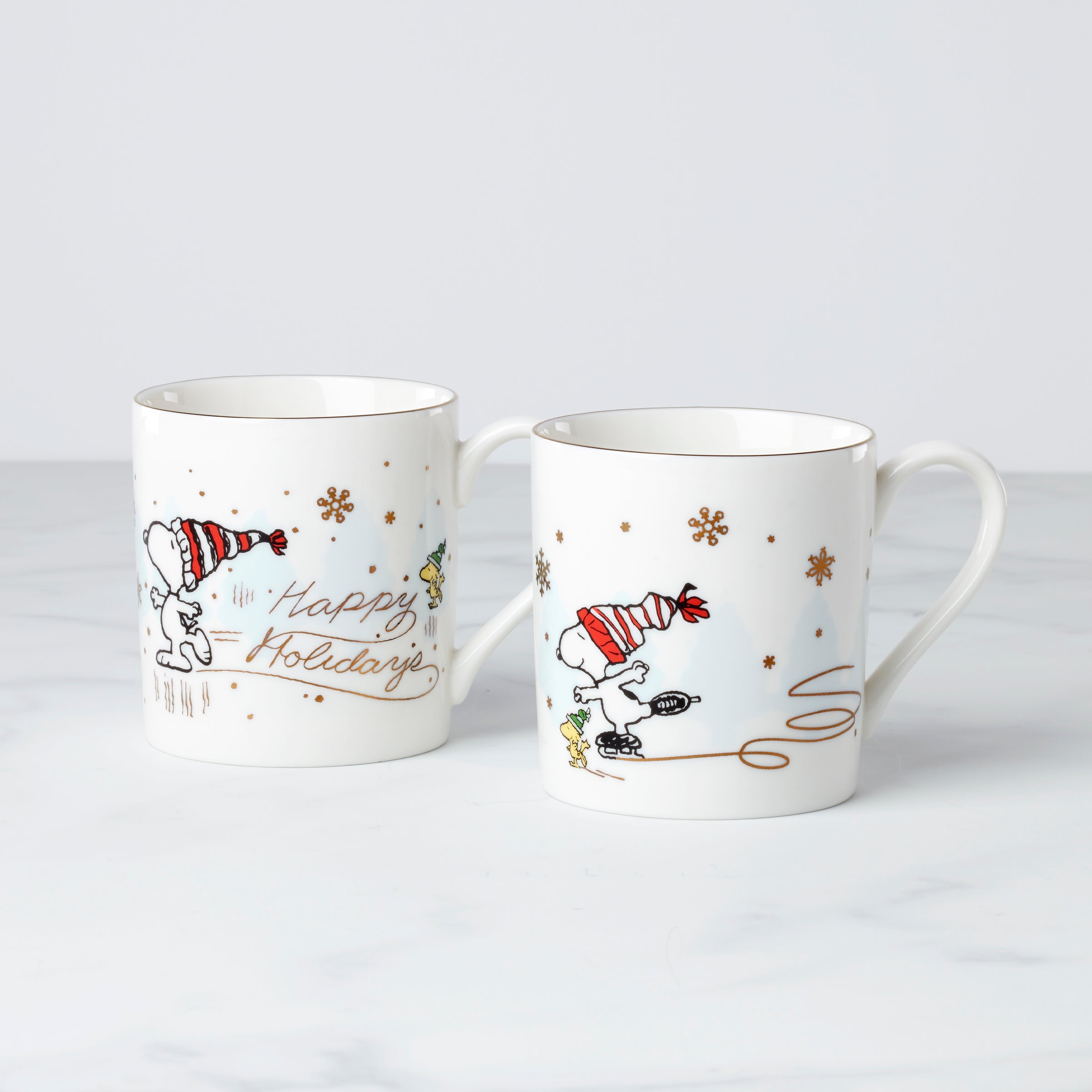 Peanuts Snoopy Skating Mugs - Set of 2 Holiday Coffee Cups