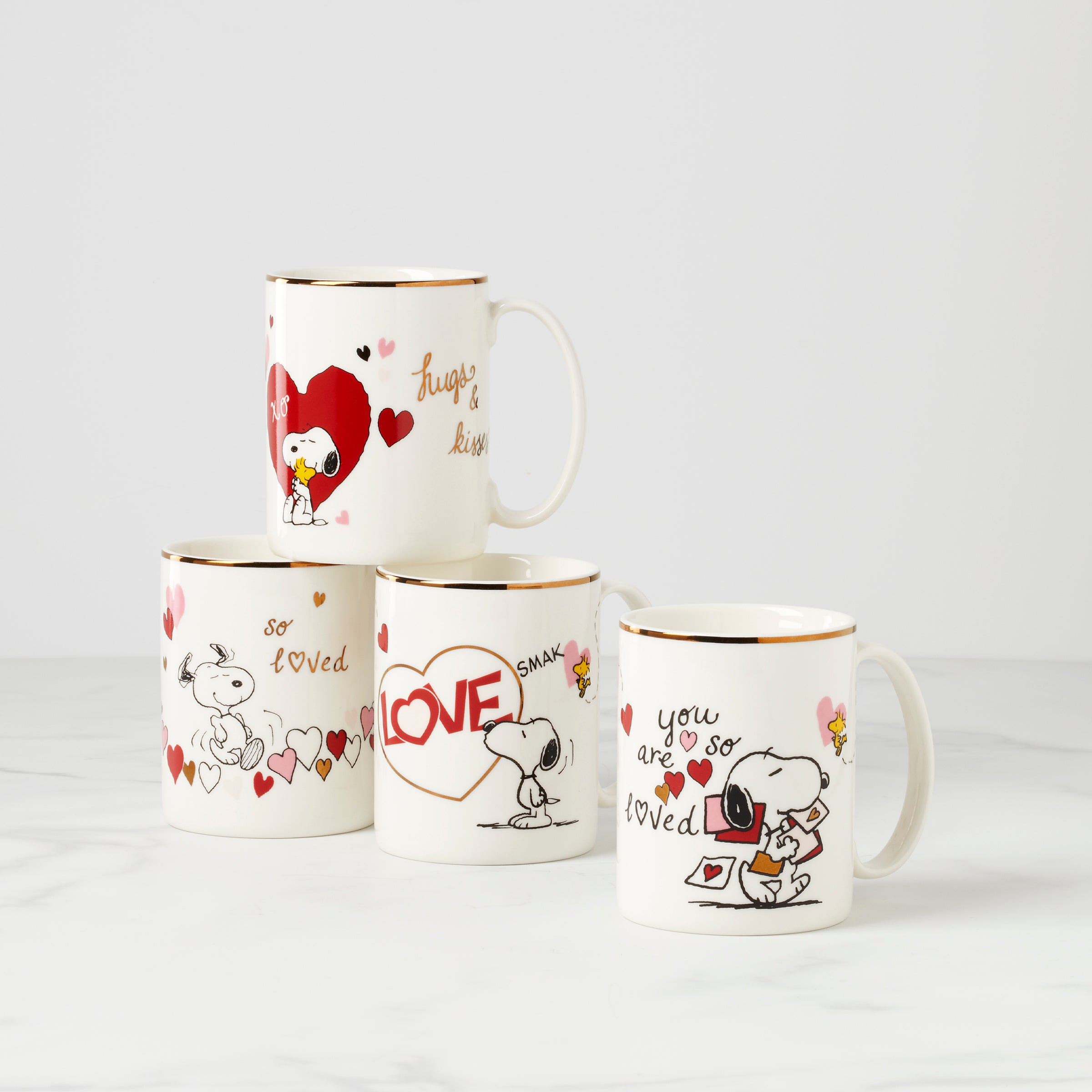 Valentine's Day Mugs Set of 4 with Snoopy & Woodstock | Peanuts