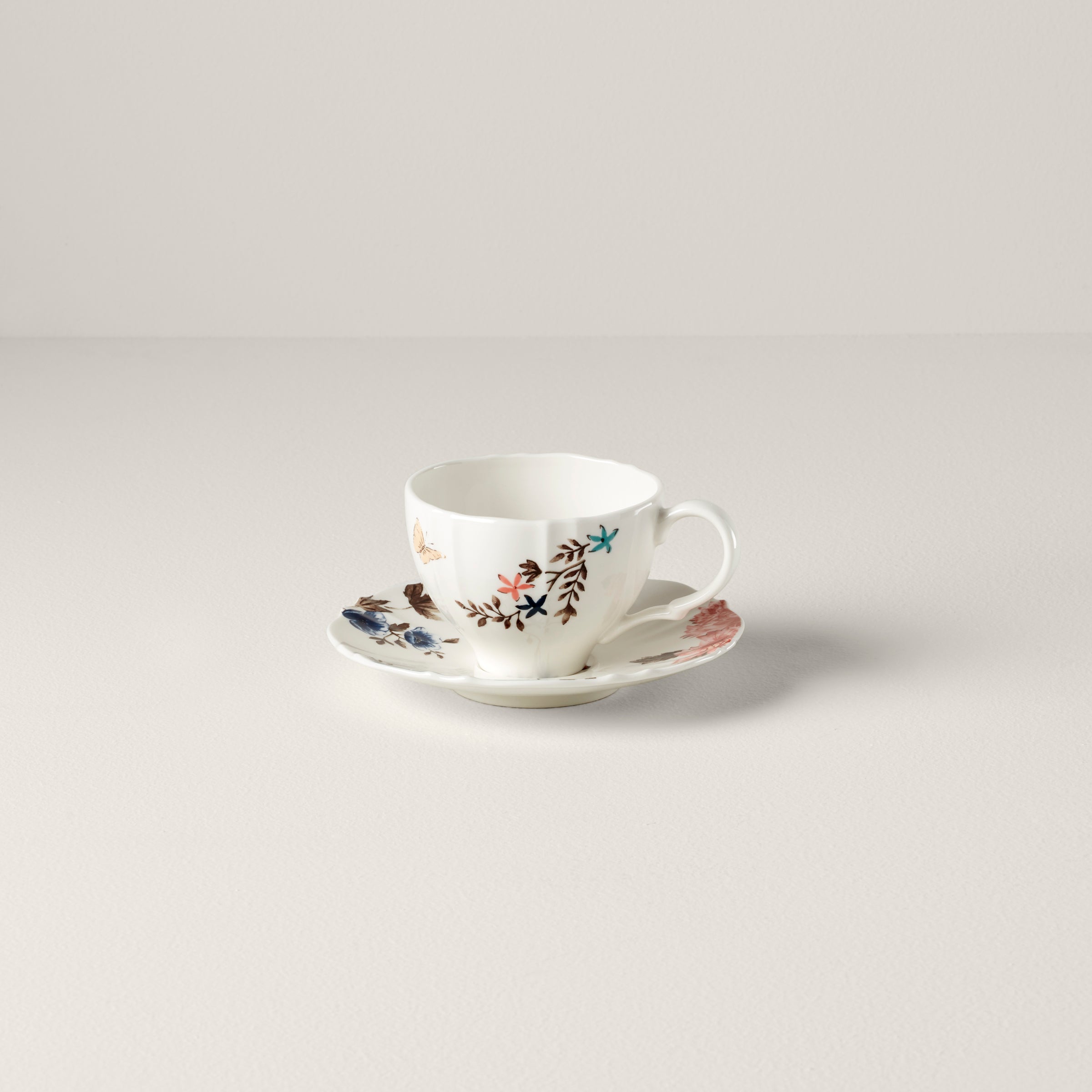 White Teacup & Saucer Set for Tea & Coffee | Sprig & Vine