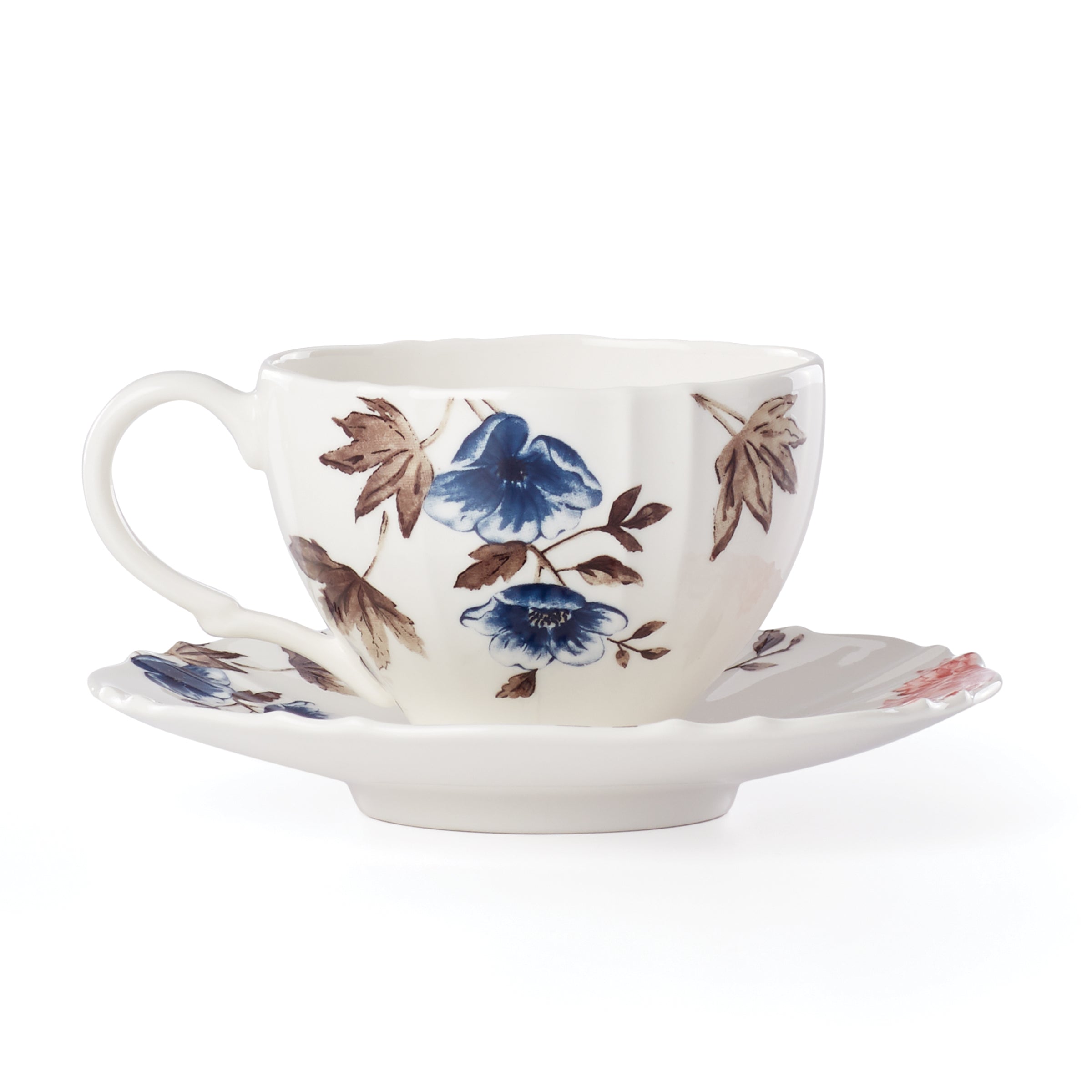 White Teacup & Saucer Set for Tea & Coffee | Sprig & Vine