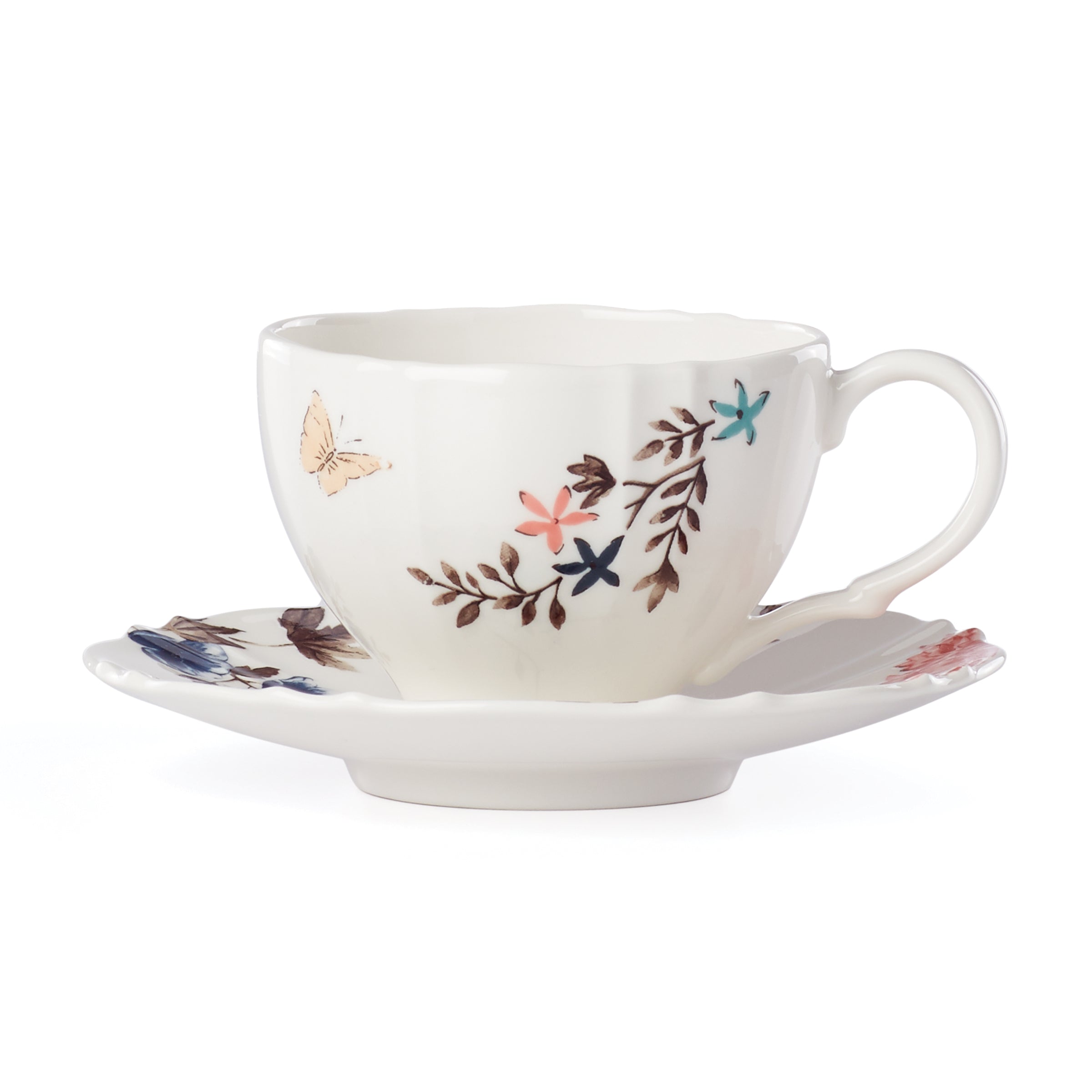 White Teacup & Saucer Set for Tea & Coffee | Sprig & Vine
