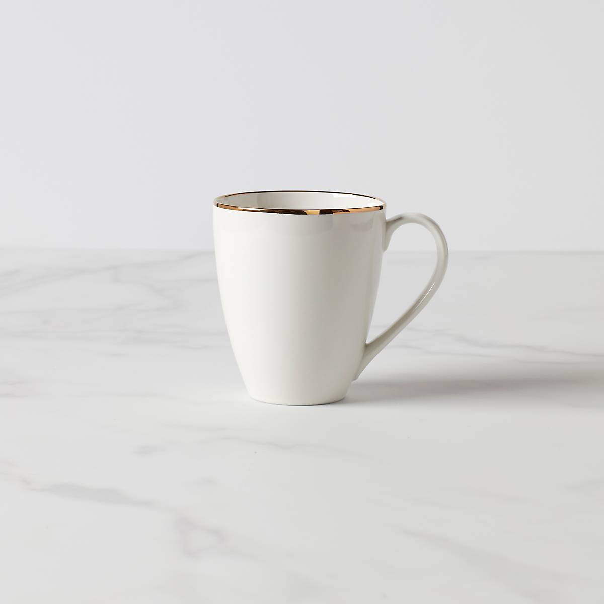 White Ceramic Mug with Gold Accents & Slim Handle | Trianna