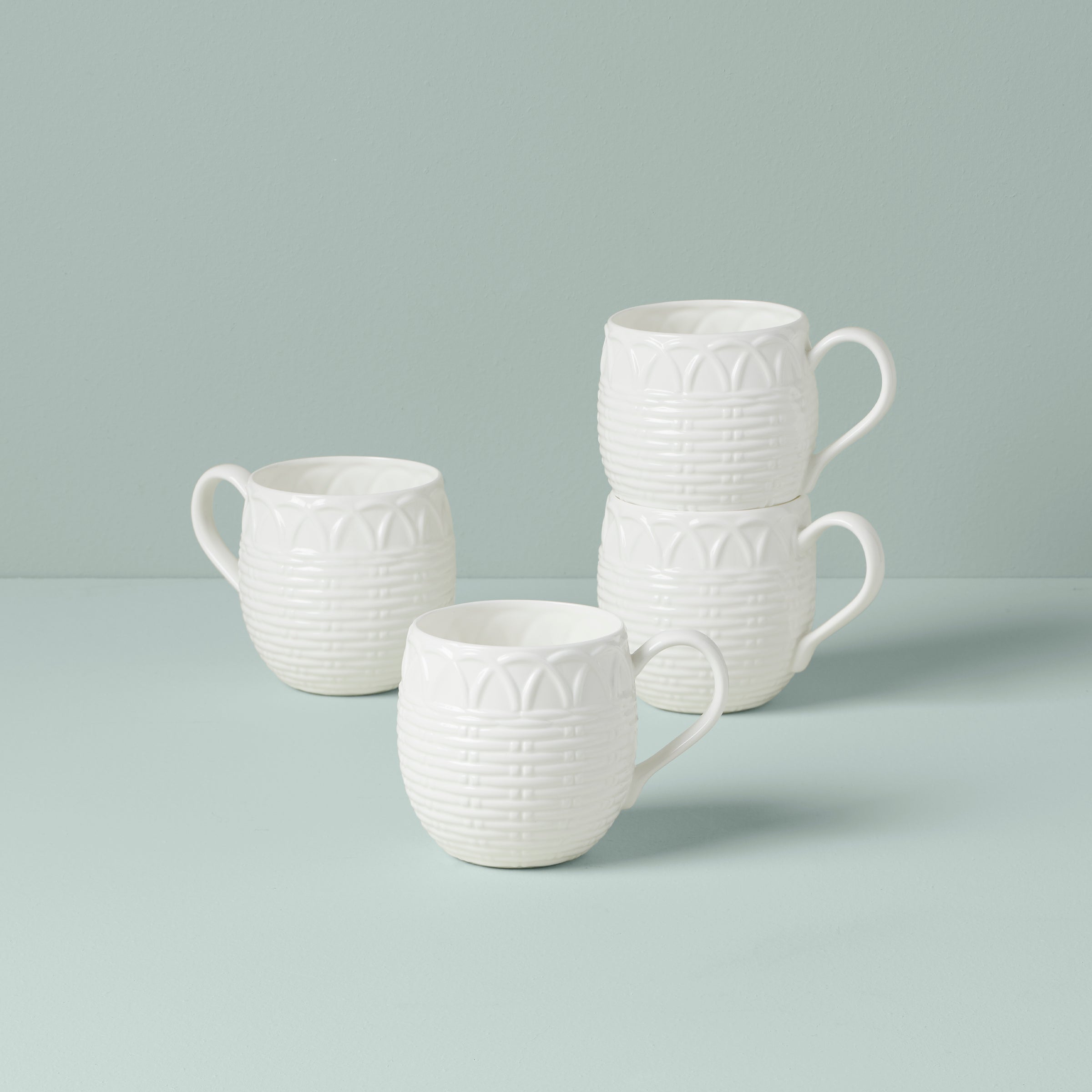 Bone China Mugs Set of 4 with Wicker Texture | Wicker Creek