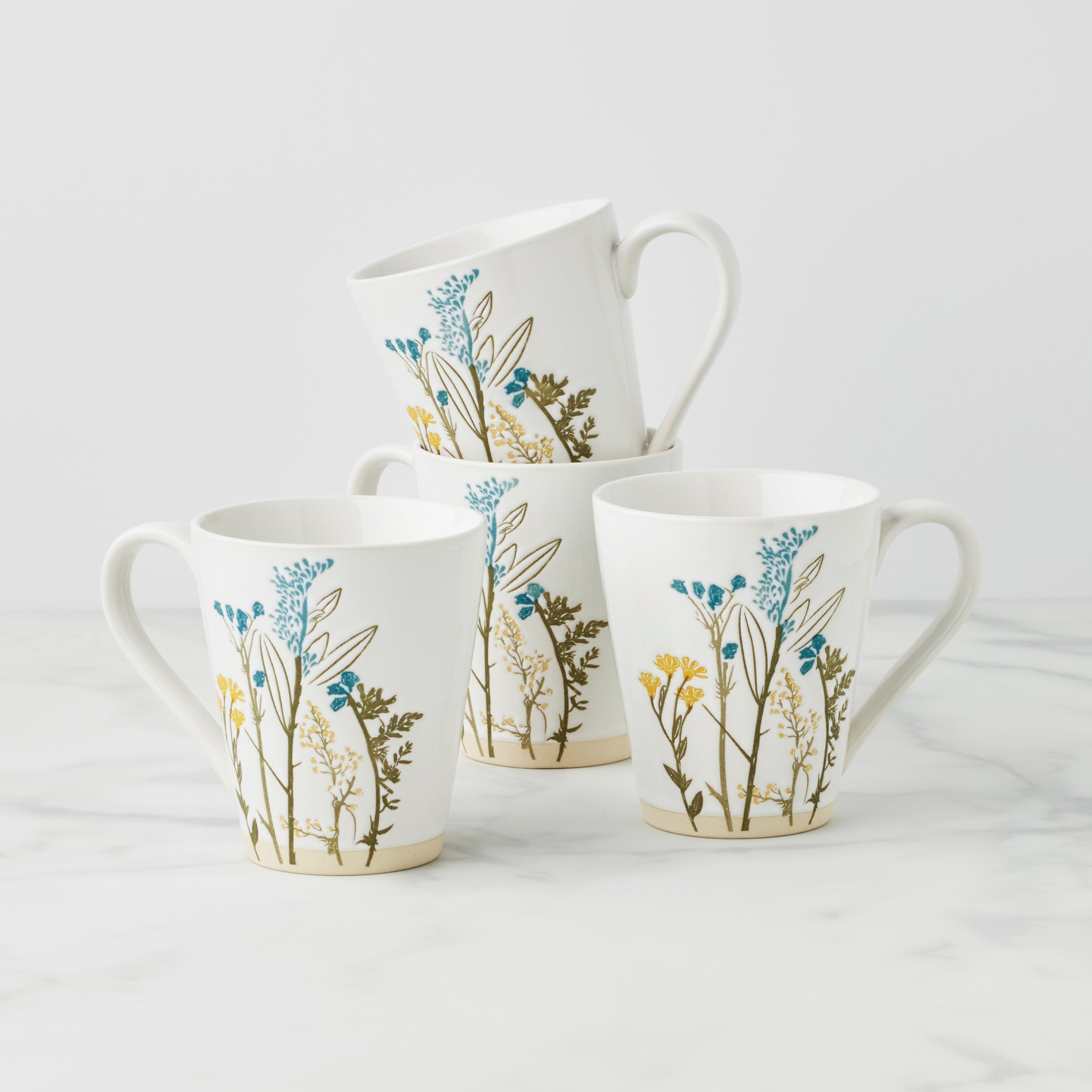 Wildflowers Stoneware Mugs Set of 4 for Spring & Summer | Picnic Blanket View