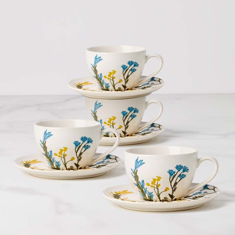 Wildflowers Tea Cup & Saucer Set of 4 | Stoneware Spring Collection