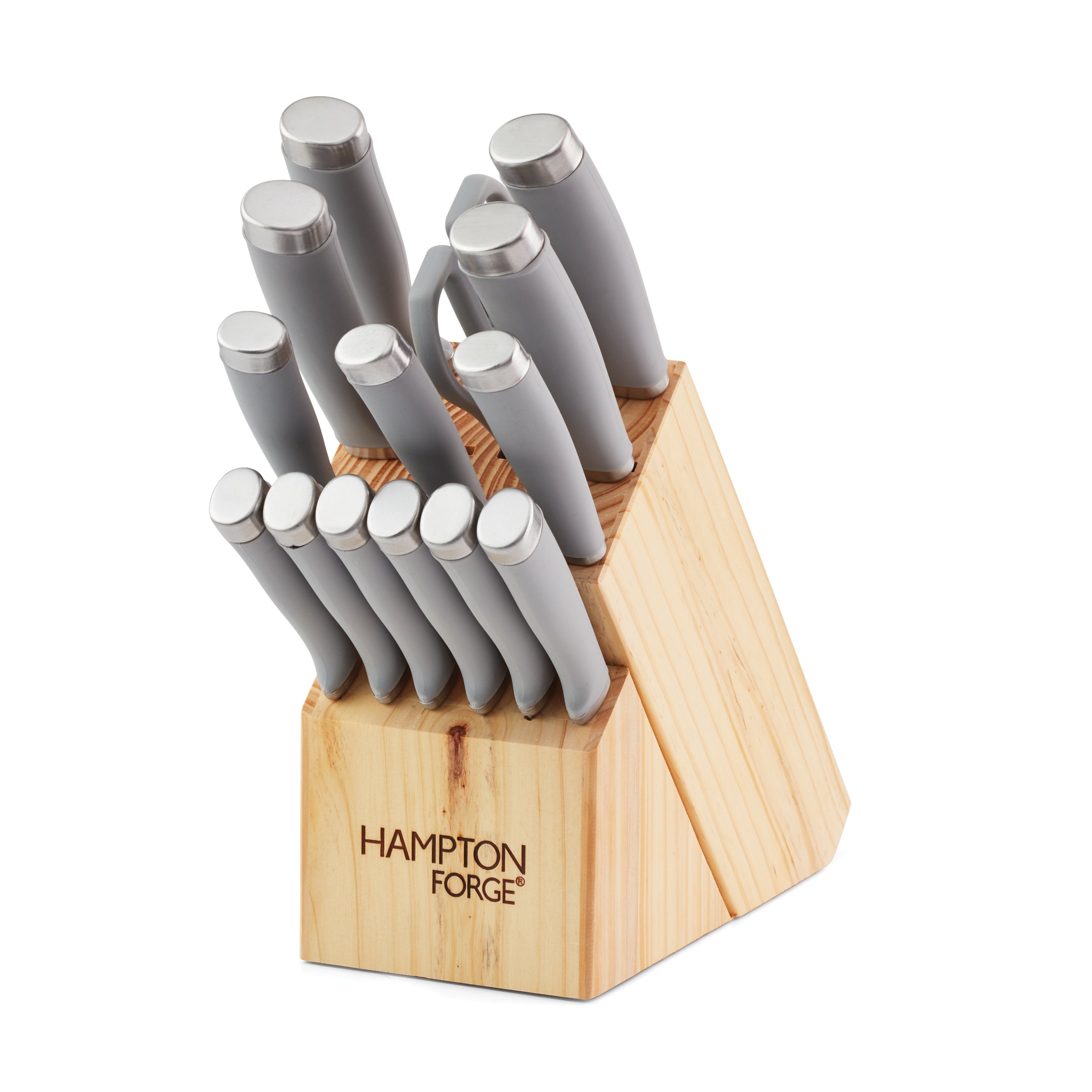 15-Piece Cutlery Set with Wooden Block & Soft Grip Handles | Epicure Cool Grey