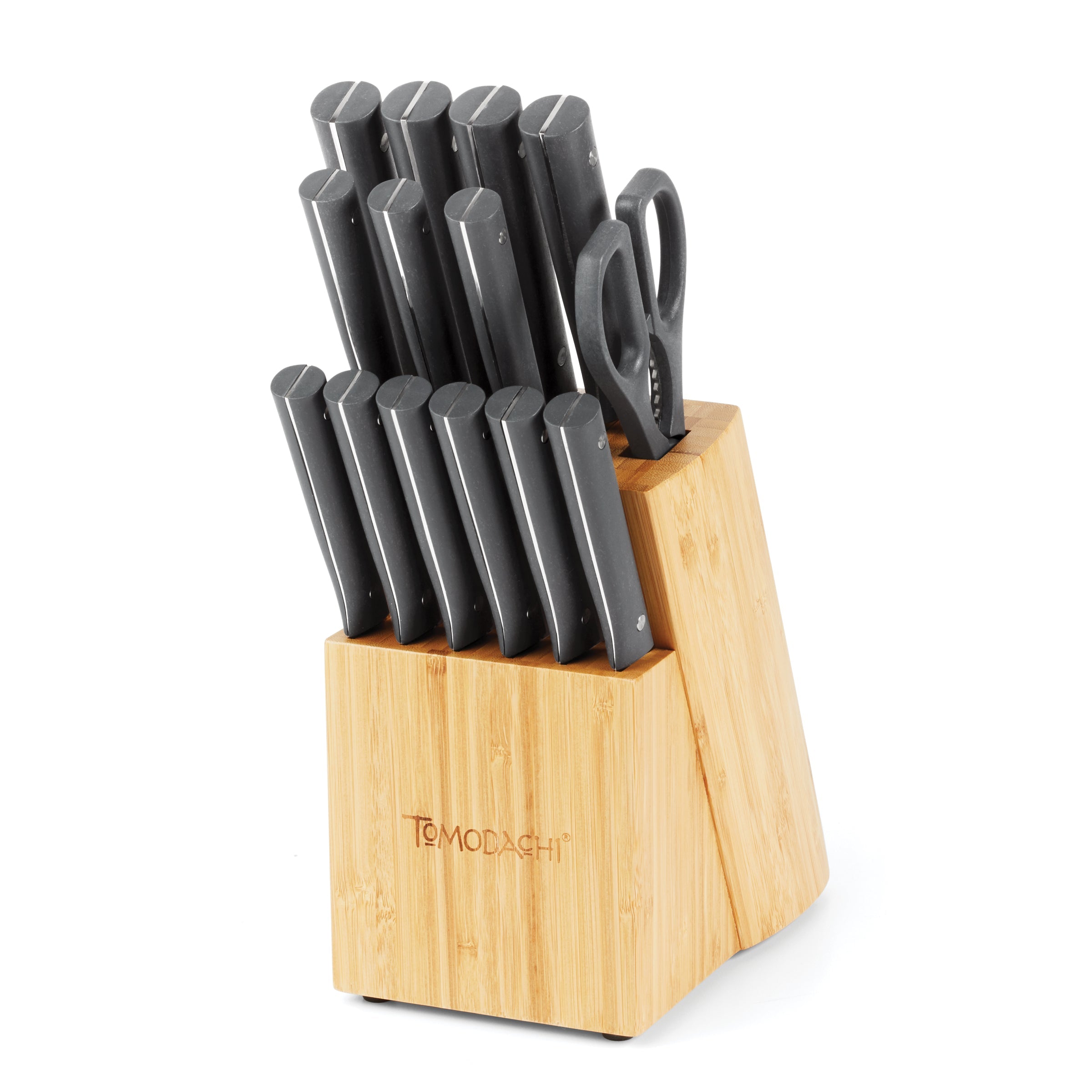 15-Piece Cutlery Block Set with Wood-Grain Pattern | Tomodachi