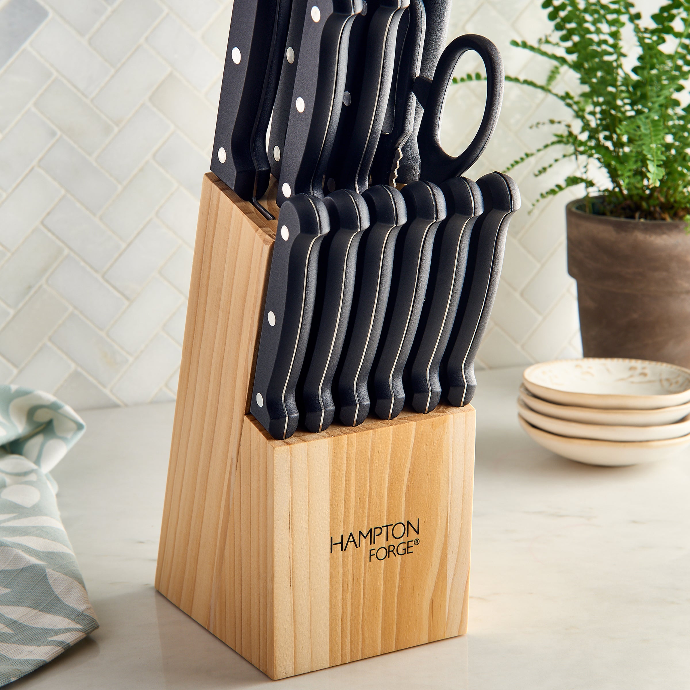 14-Piece Cutlery Block Set with Triple-Rivet Handles | Brighton