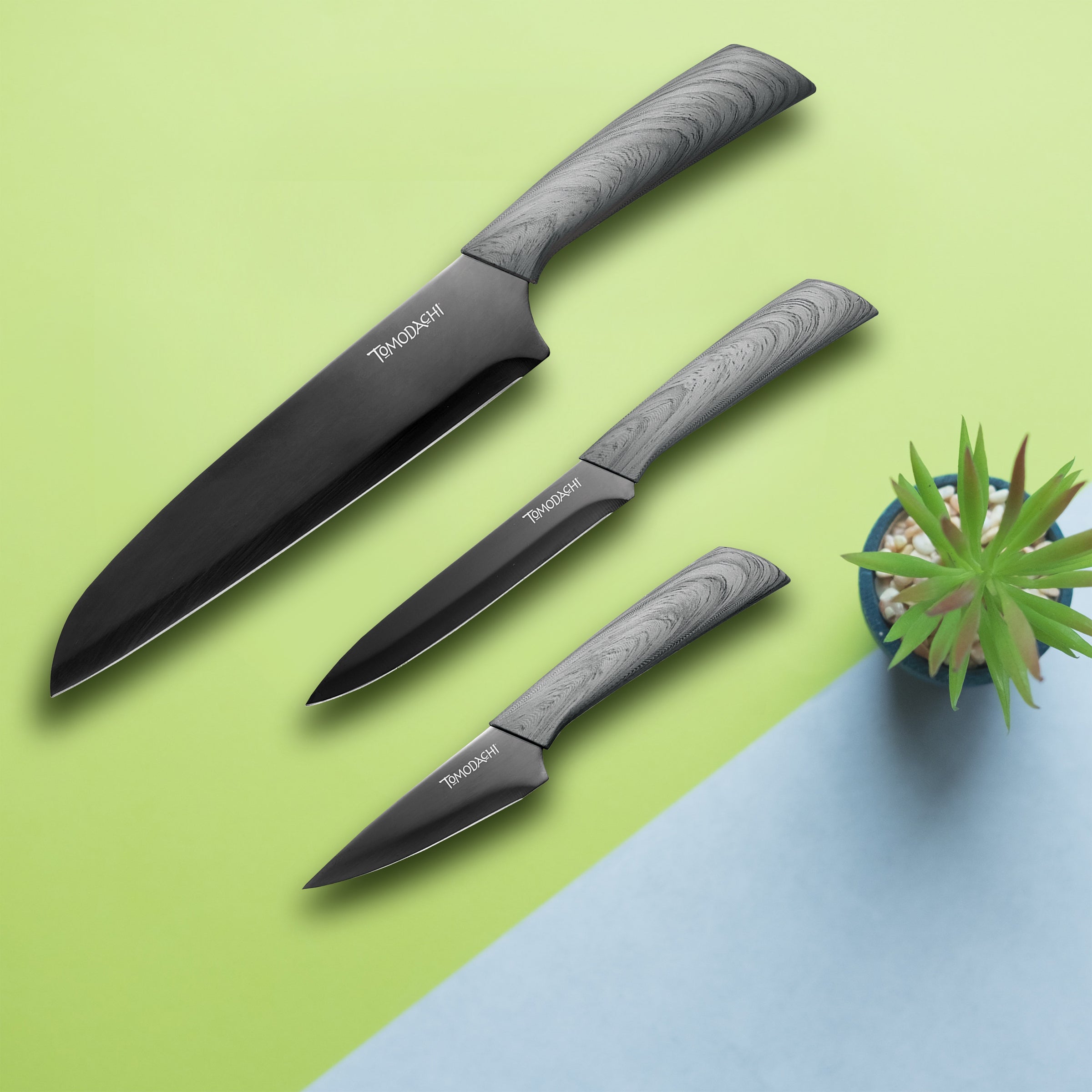 3-Piece Cutlery Set with Gunmetal Titanium Blades & Ash Wood Handles | Raintree Ash