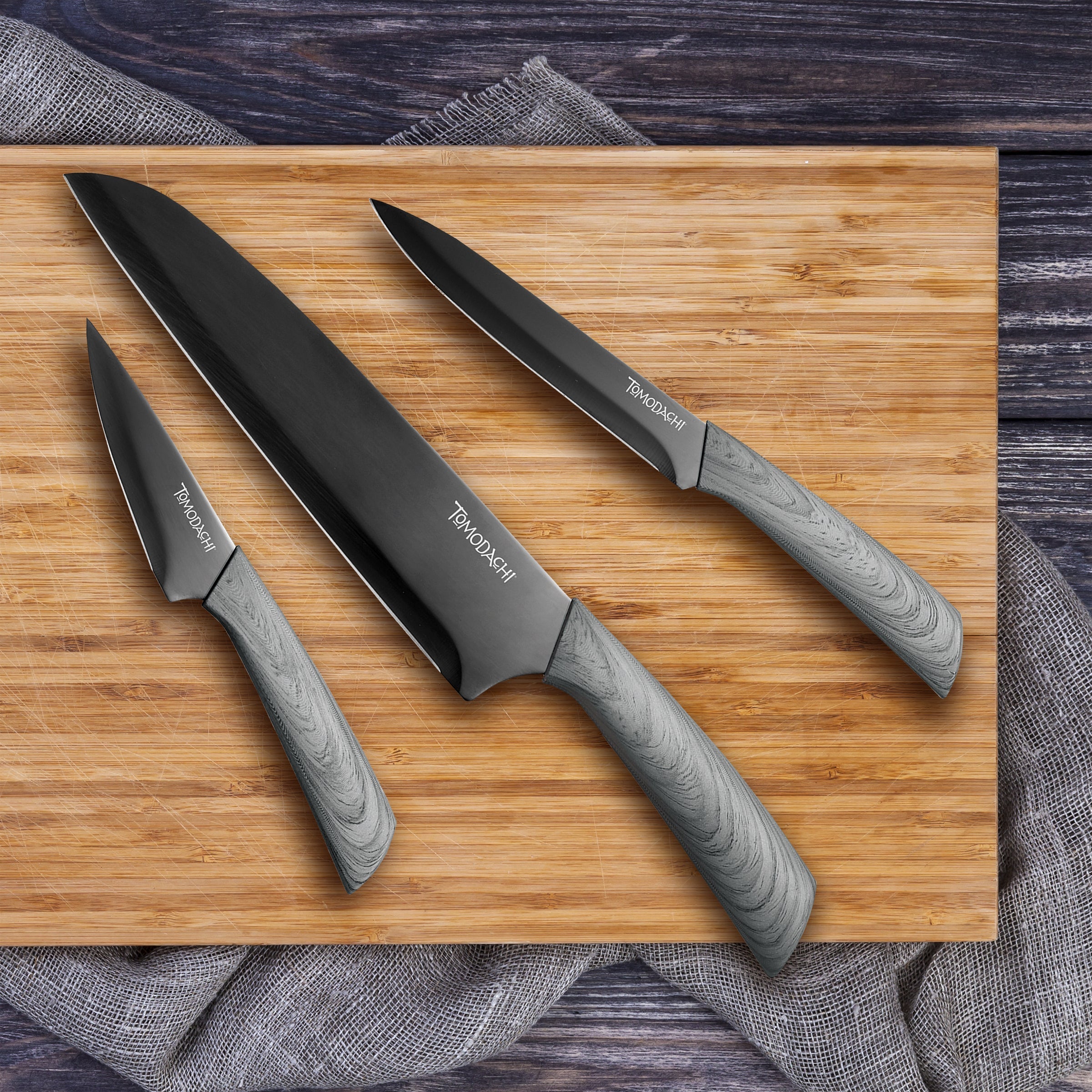 3-Piece Cutlery Set with Gunmetal Titanium Blades & Ash Wood Handles | Raintree Ash