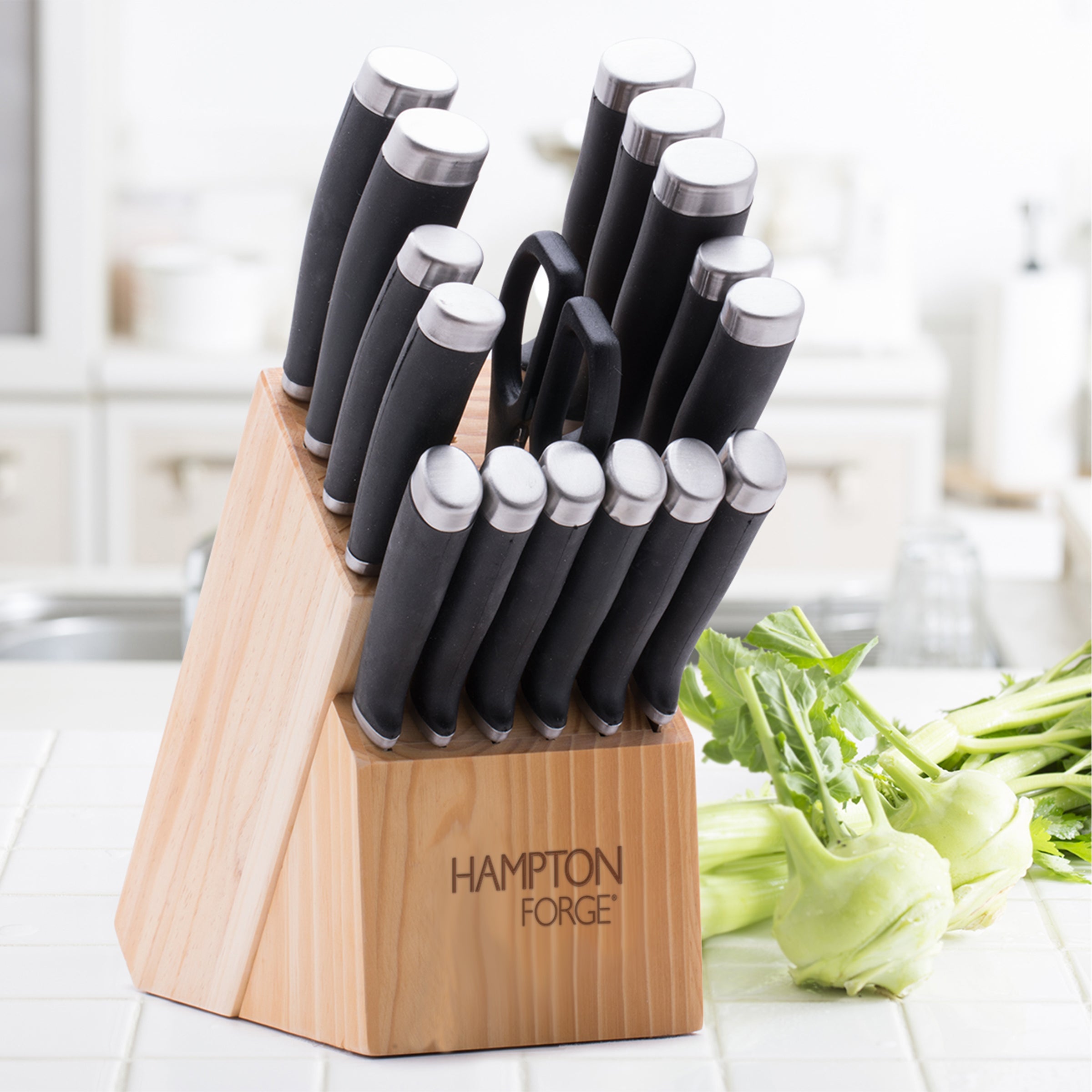 17-Piece Black Cutlery Set with Wood Block | Epicure by Hampton Forge