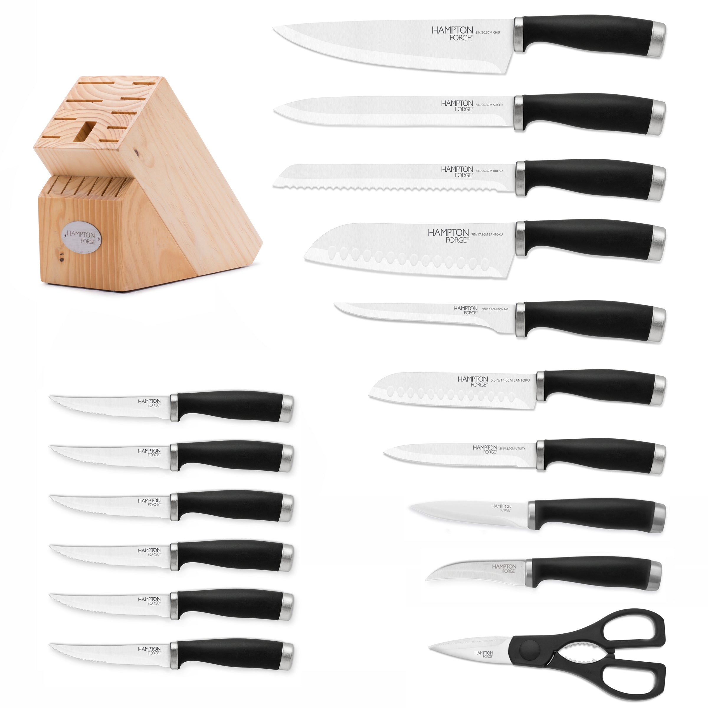 17-Piece Black Cutlery Set with Wood Block | Epicure by Hampton Forge