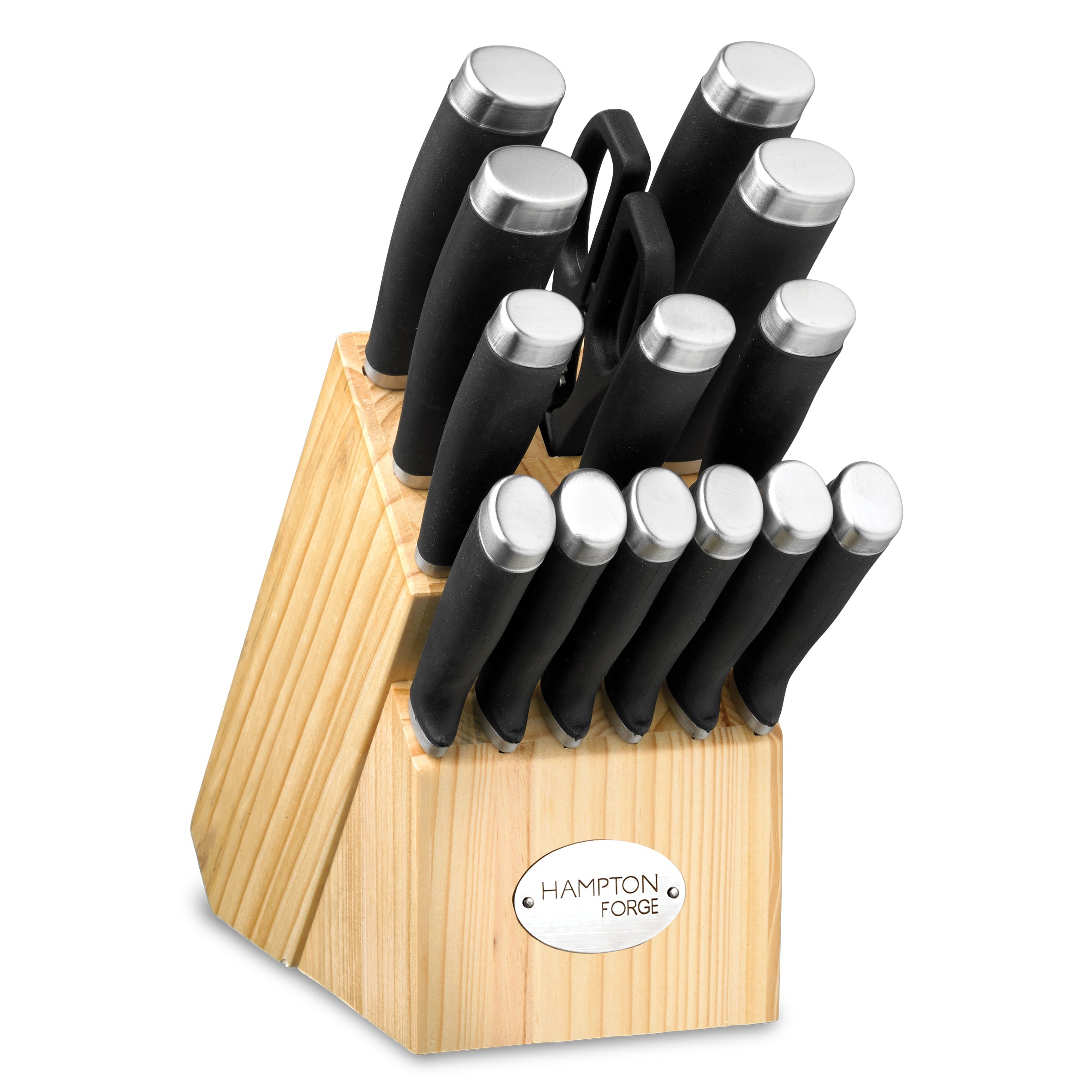 Black 15-Piece Cutlery Set with Wood Block | Epicure by Hampton Forge