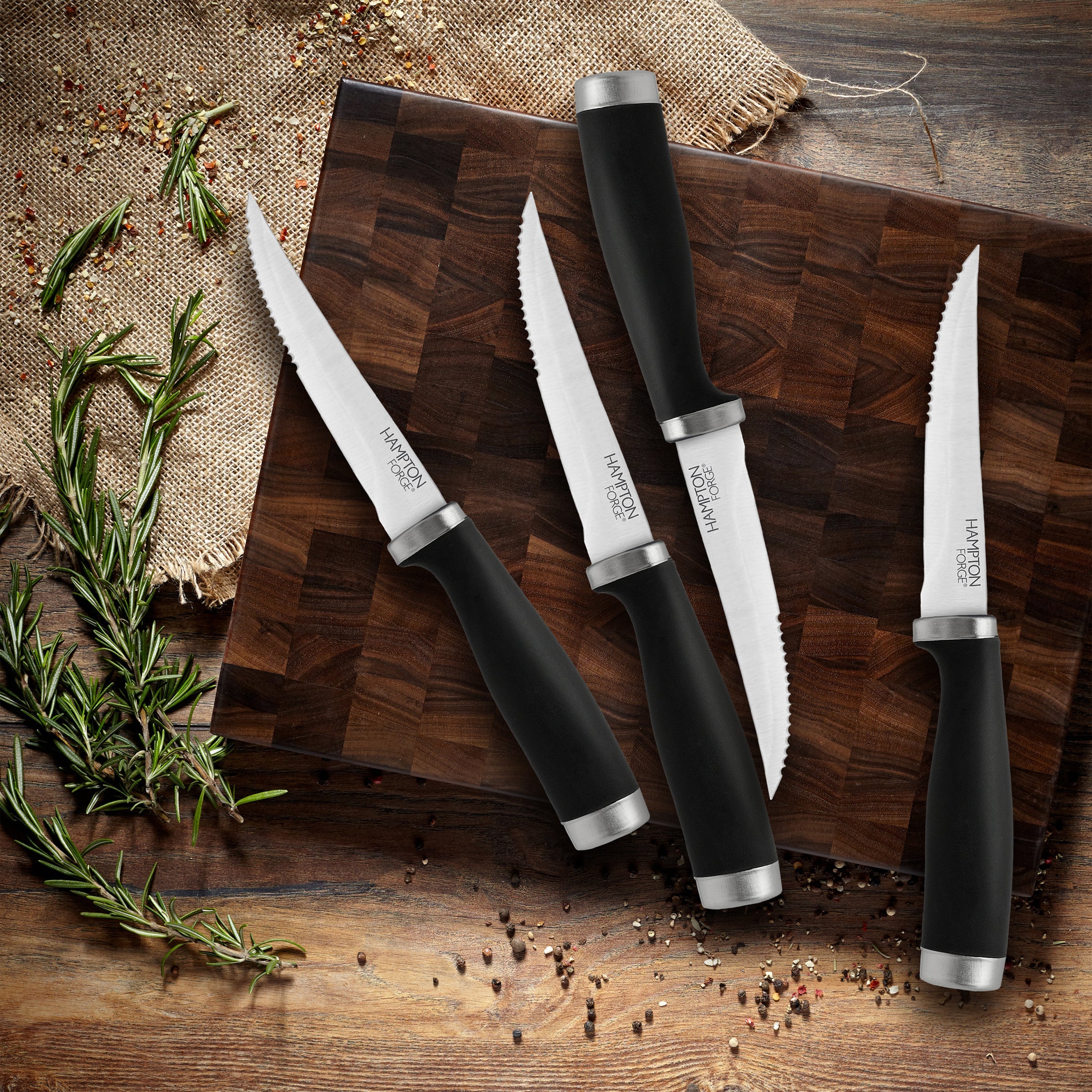 Black Steak Knives Set of 4 with Ergonomic Grip | Epicure by Hampton Forge