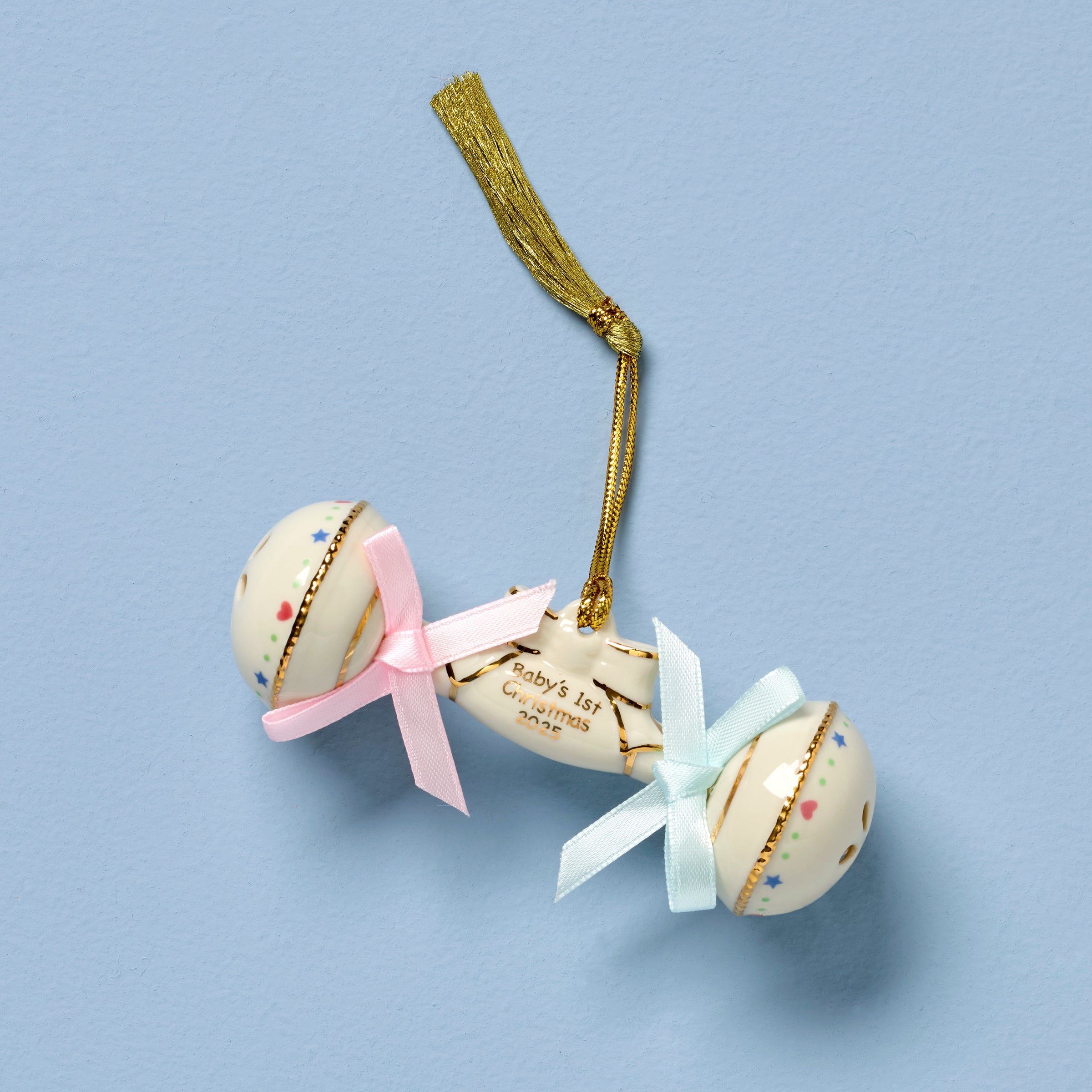 Baby's 1st Christmas Rattle Ornament 2025 with Gold Inscription