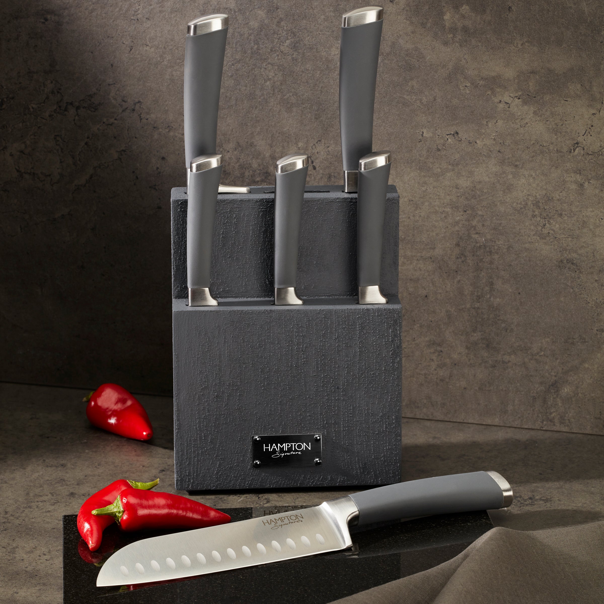 Concrete Textured Cutlery Block Set with Stainless Steel Knives | Beton