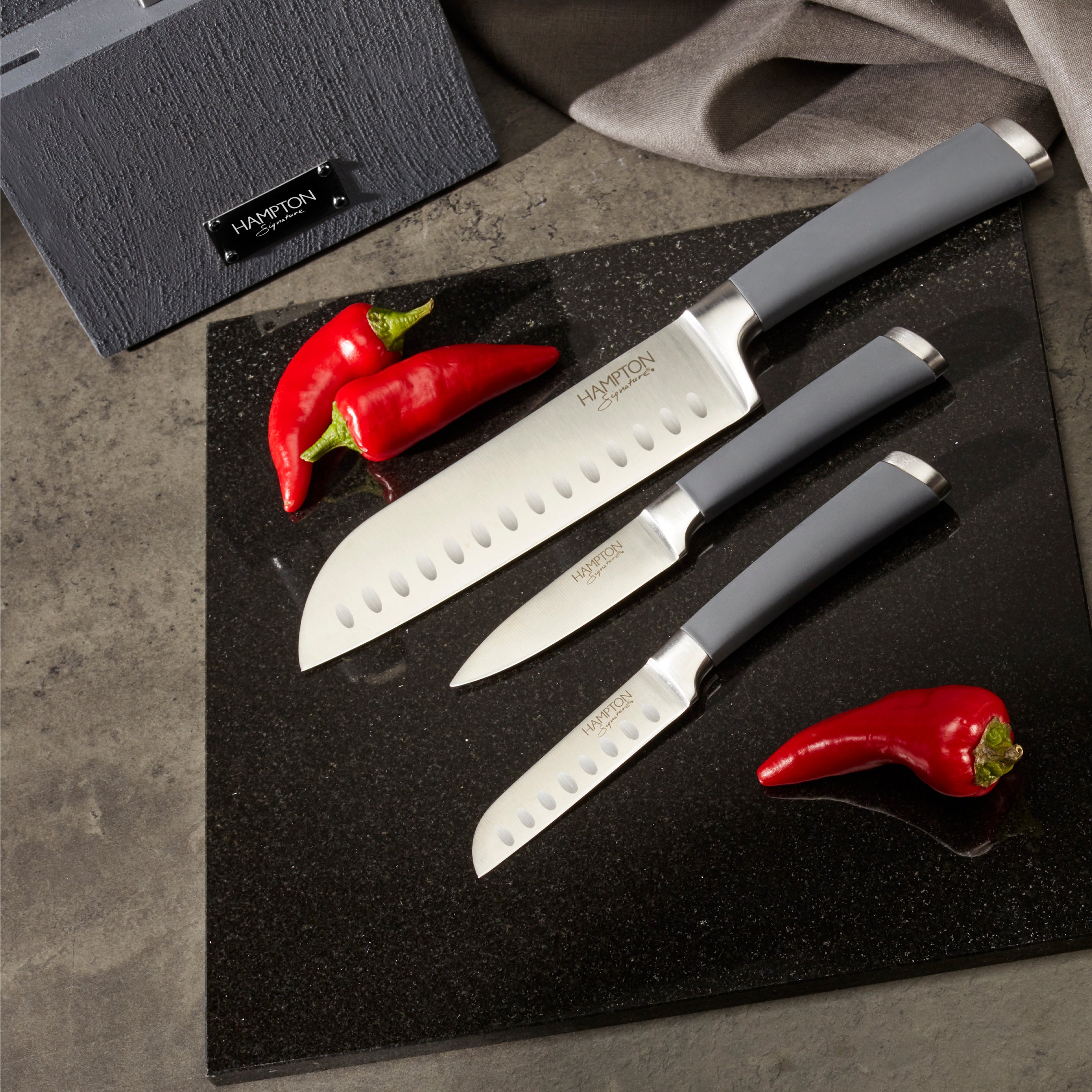 Concrete Textured Cutlery Block Set with Stainless Steel Knives | Beton