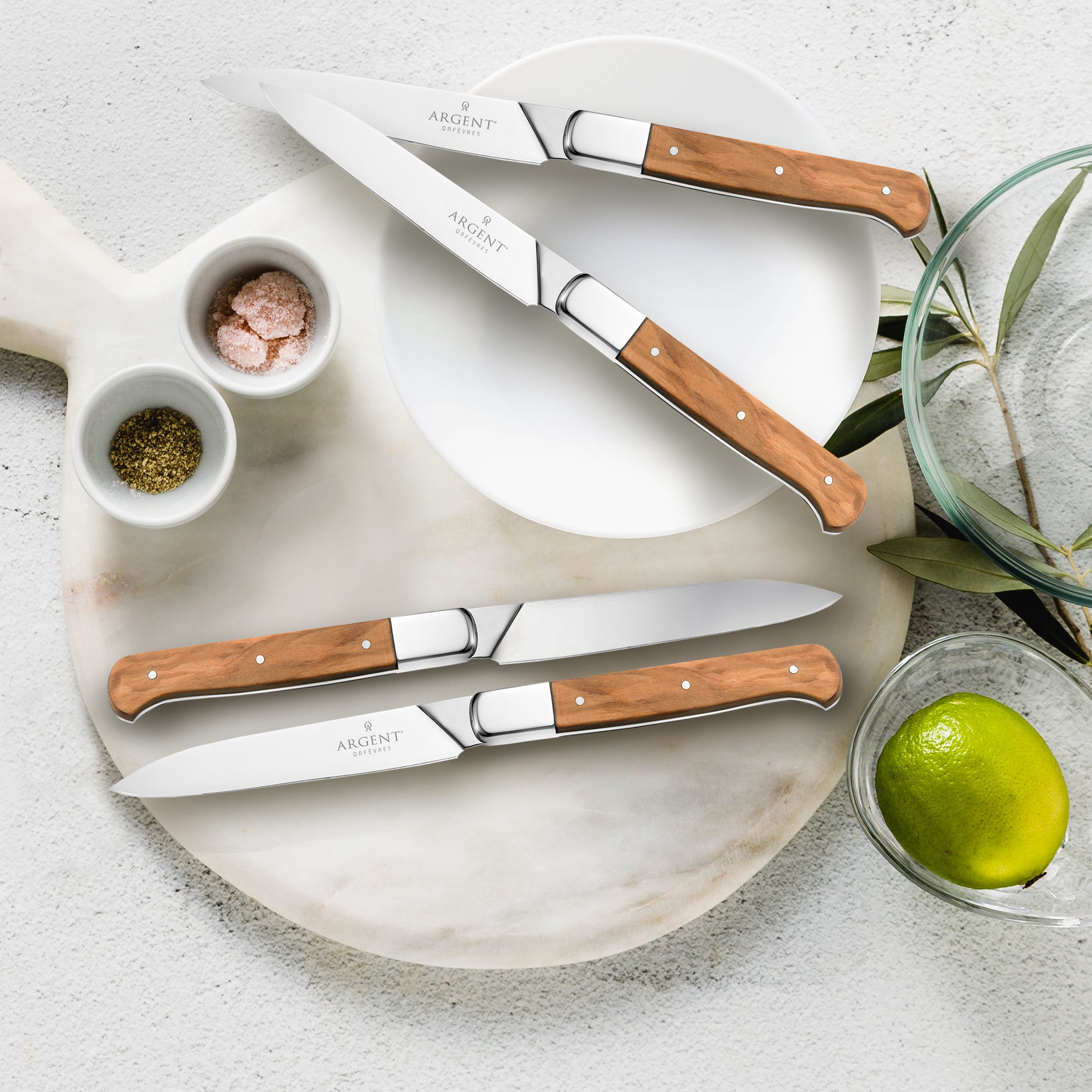 Olive Wood Steak Knives Set of 4 with Storage Box | Lynden