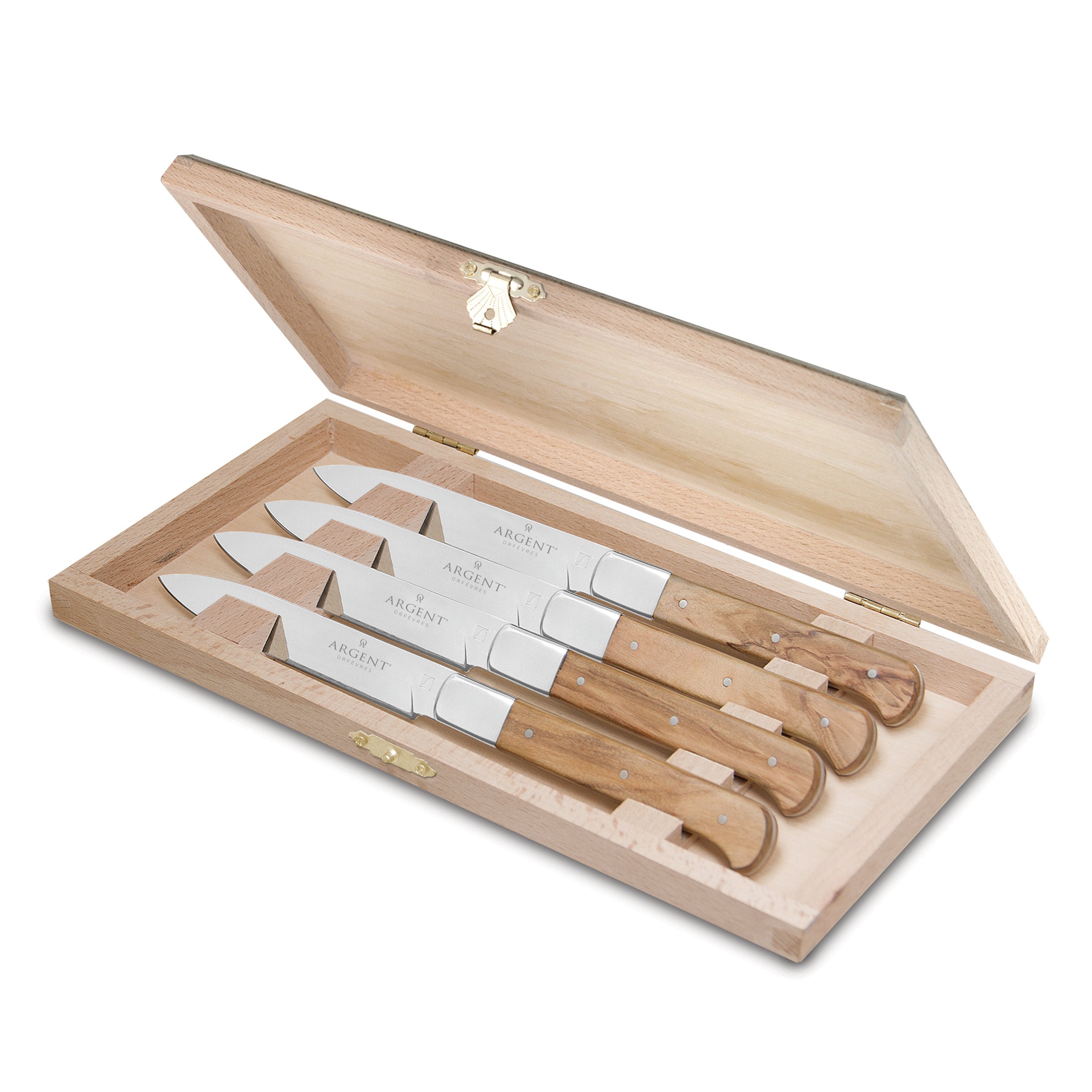 Olive Wood Steak Knives Set of 4 with Storage Box | Lynden