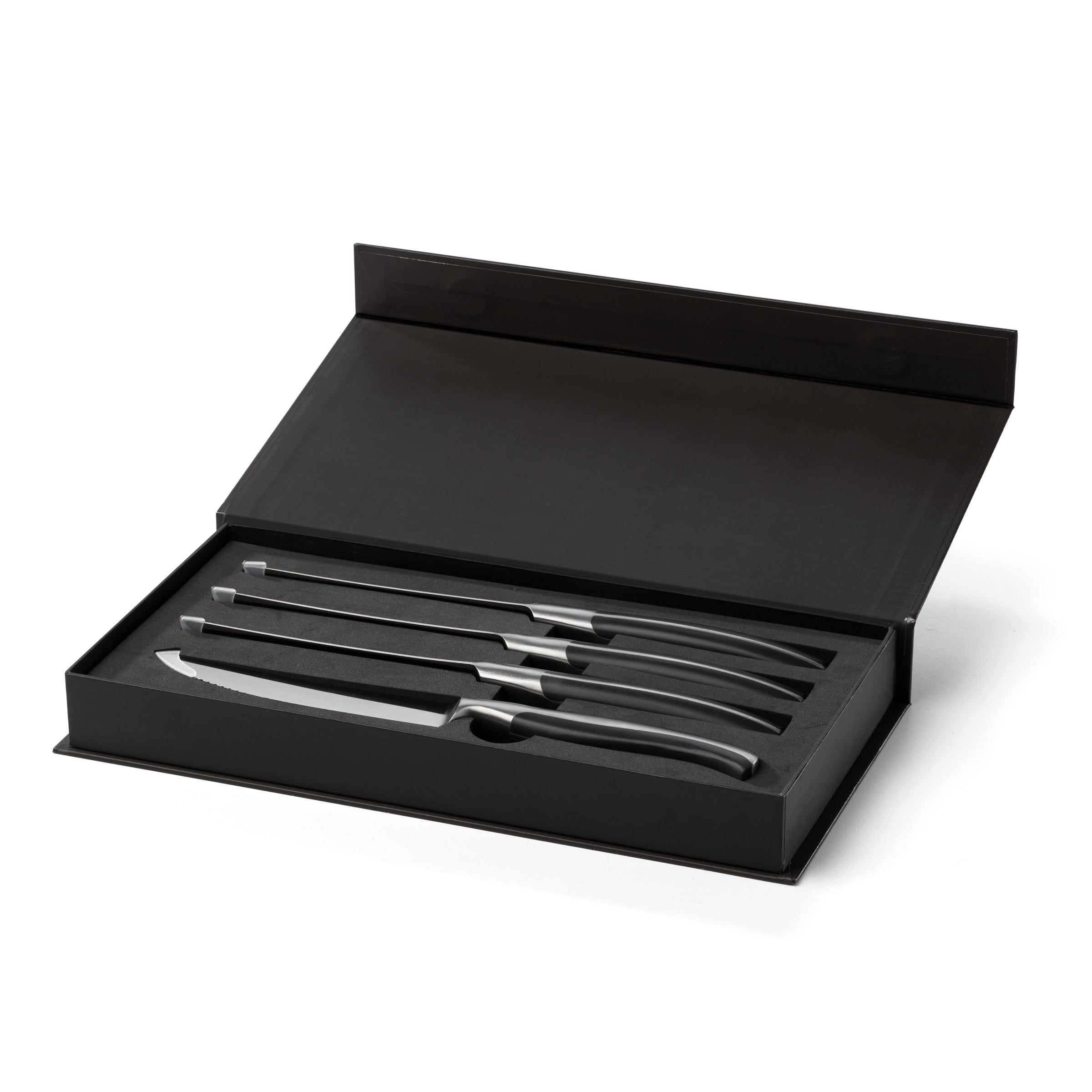 Steak Knives Set of 4 with Ergonomic Black Handles | Contour
