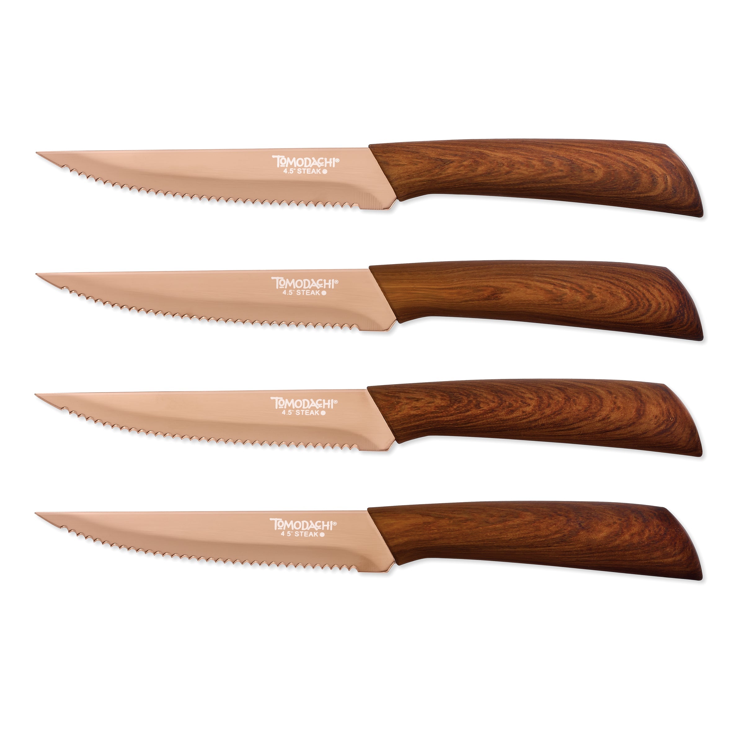 Serrated Steak Knives Set of 4 with Copper Titanium Blades | Raintree