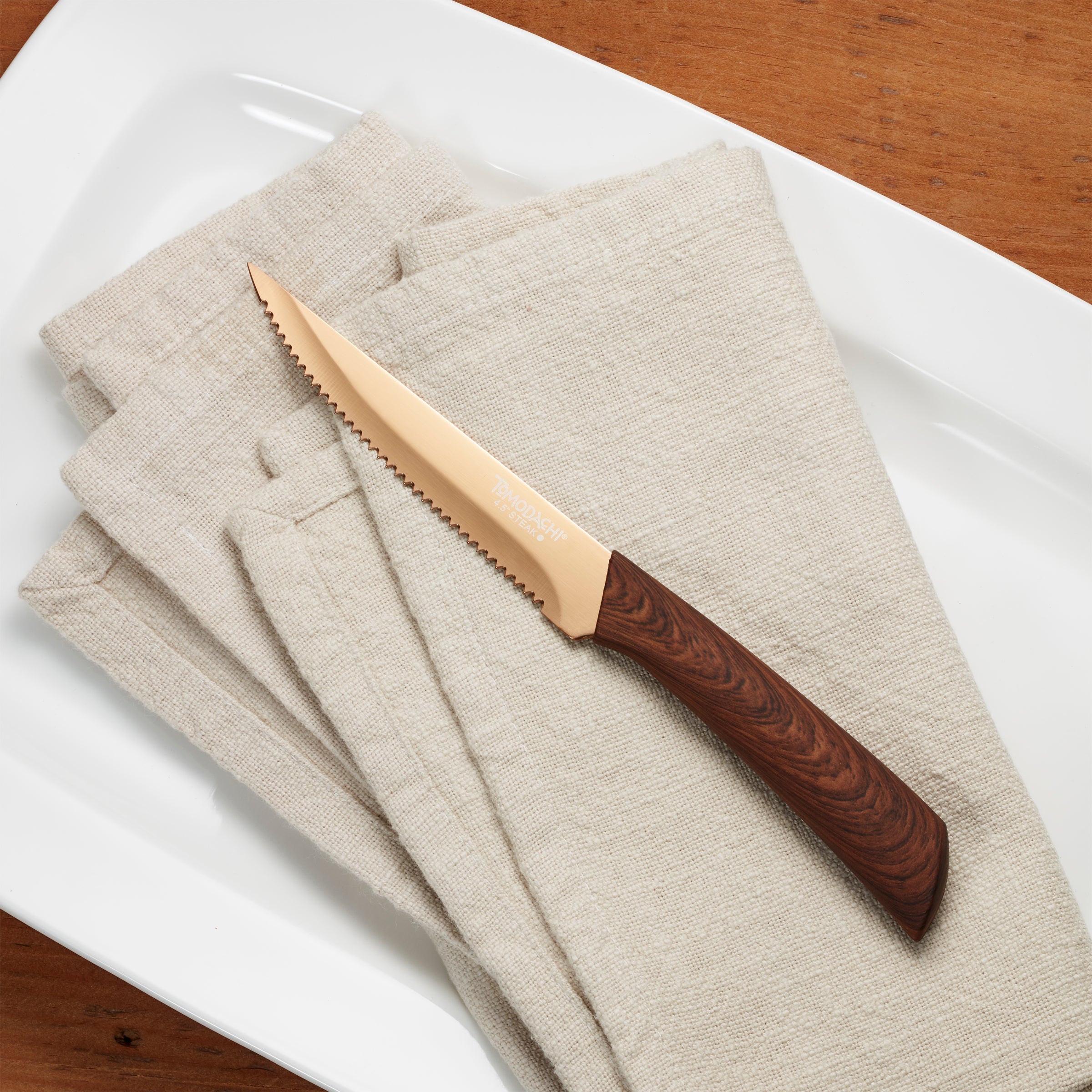 Serrated Steak Knives Set of 4 with Copper Titanium Blades | Raintree