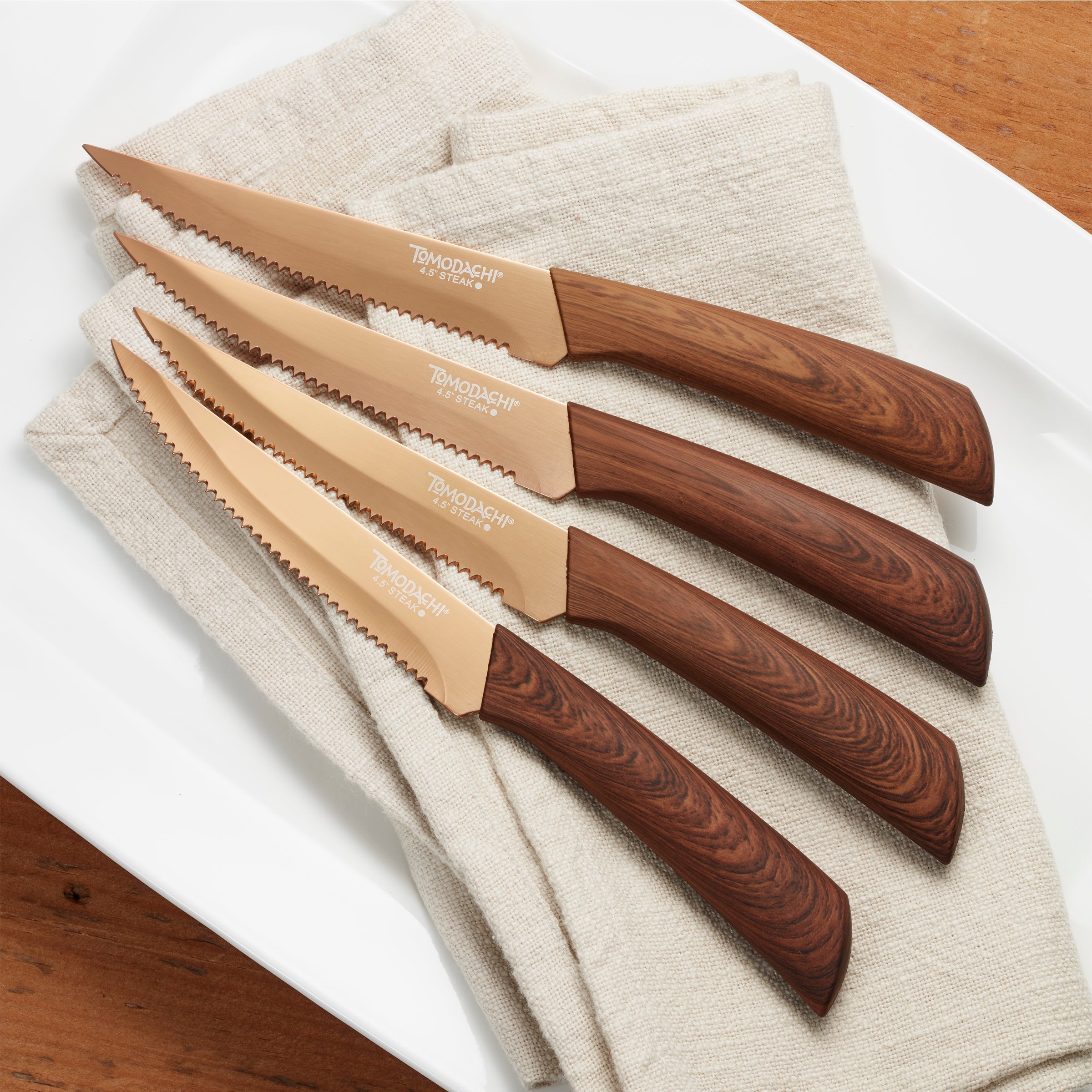 Serrated Steak Knives Set of 4 with Copper Titanium Blades | Raintree