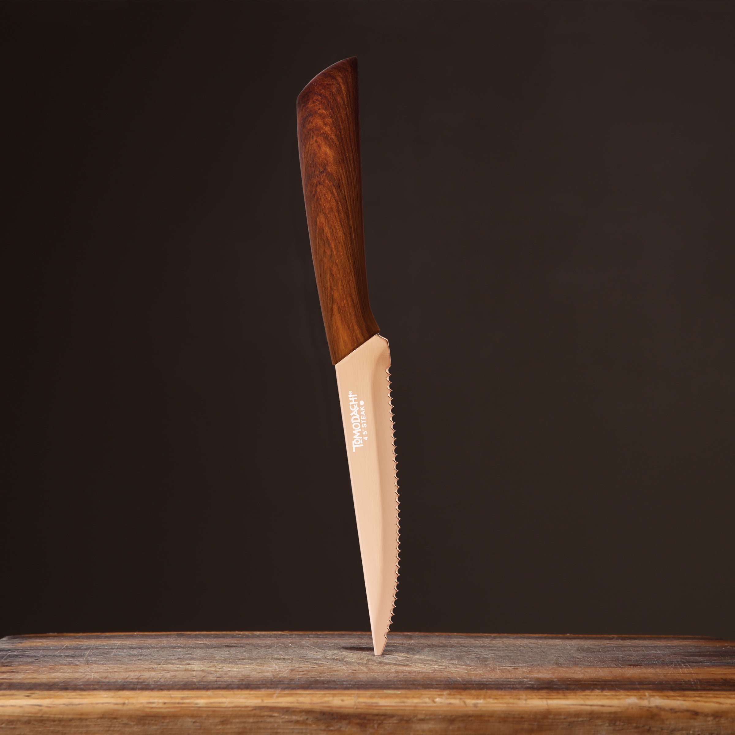 Serrated Steak Knives Set of 4 with Copper Titanium Blades | Raintree