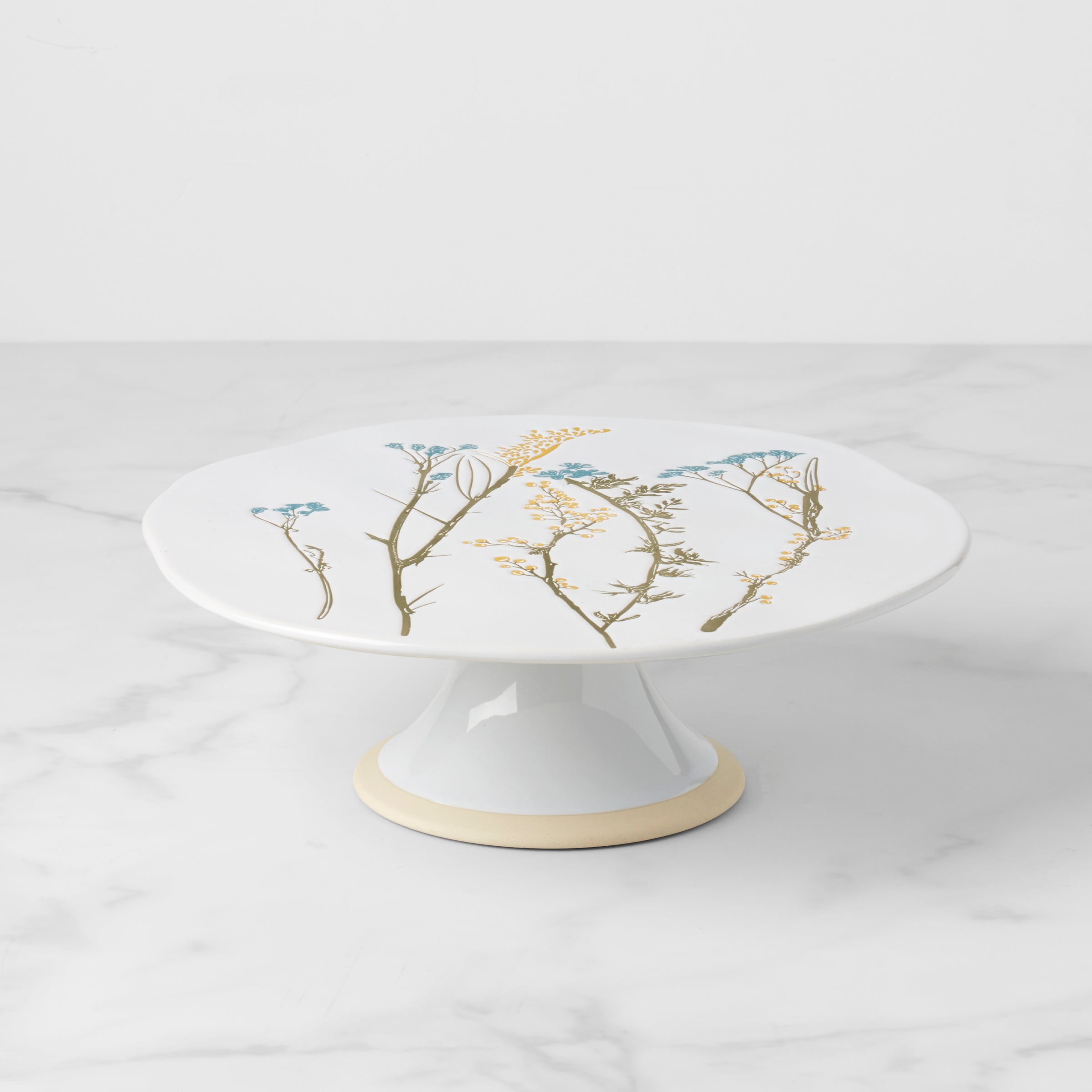 Stoneware Cake Plate with Wildflowers Design for Spring & Summer Parties