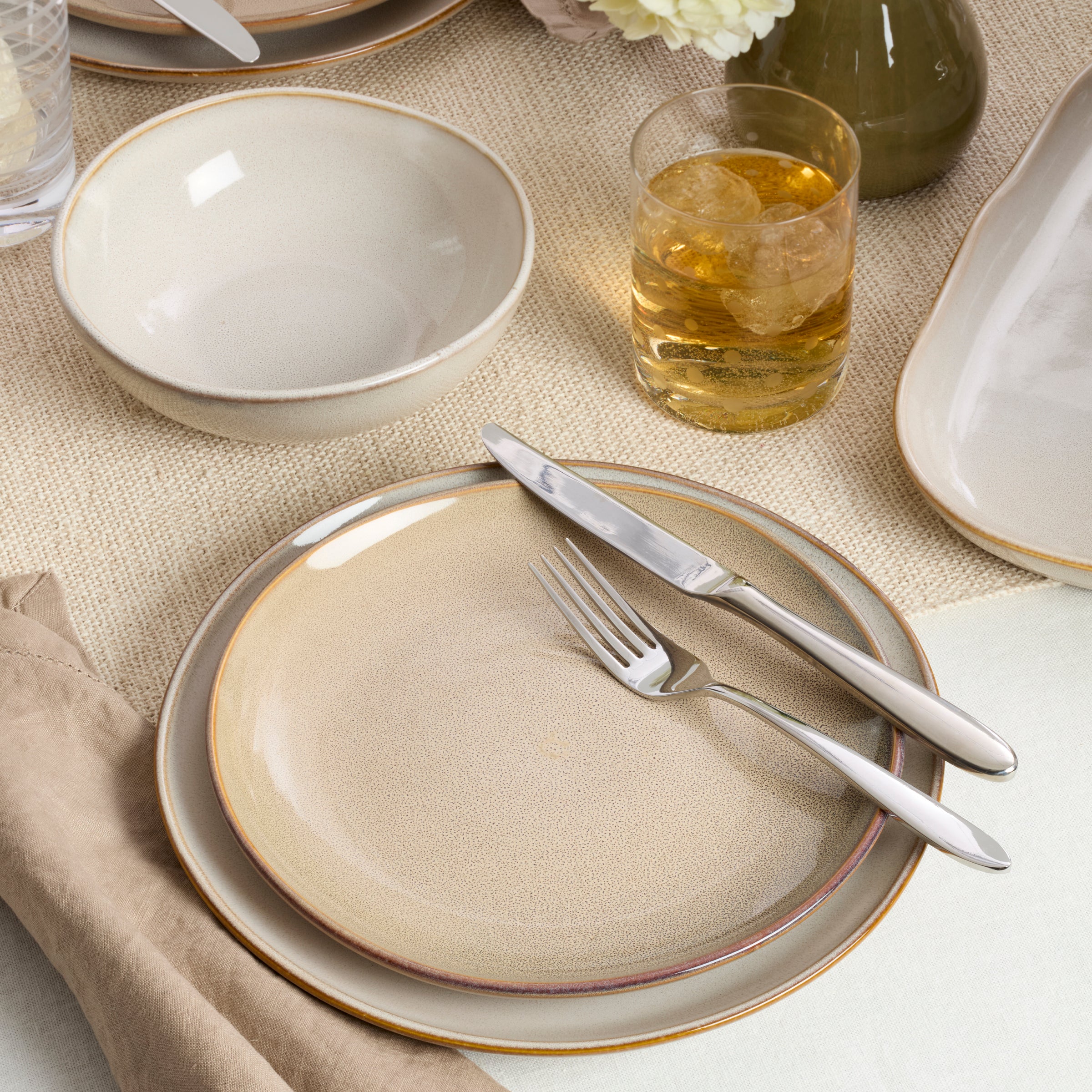 Oatmeal Stoneware Dinnerware Set 12-Piece | Organic Shades