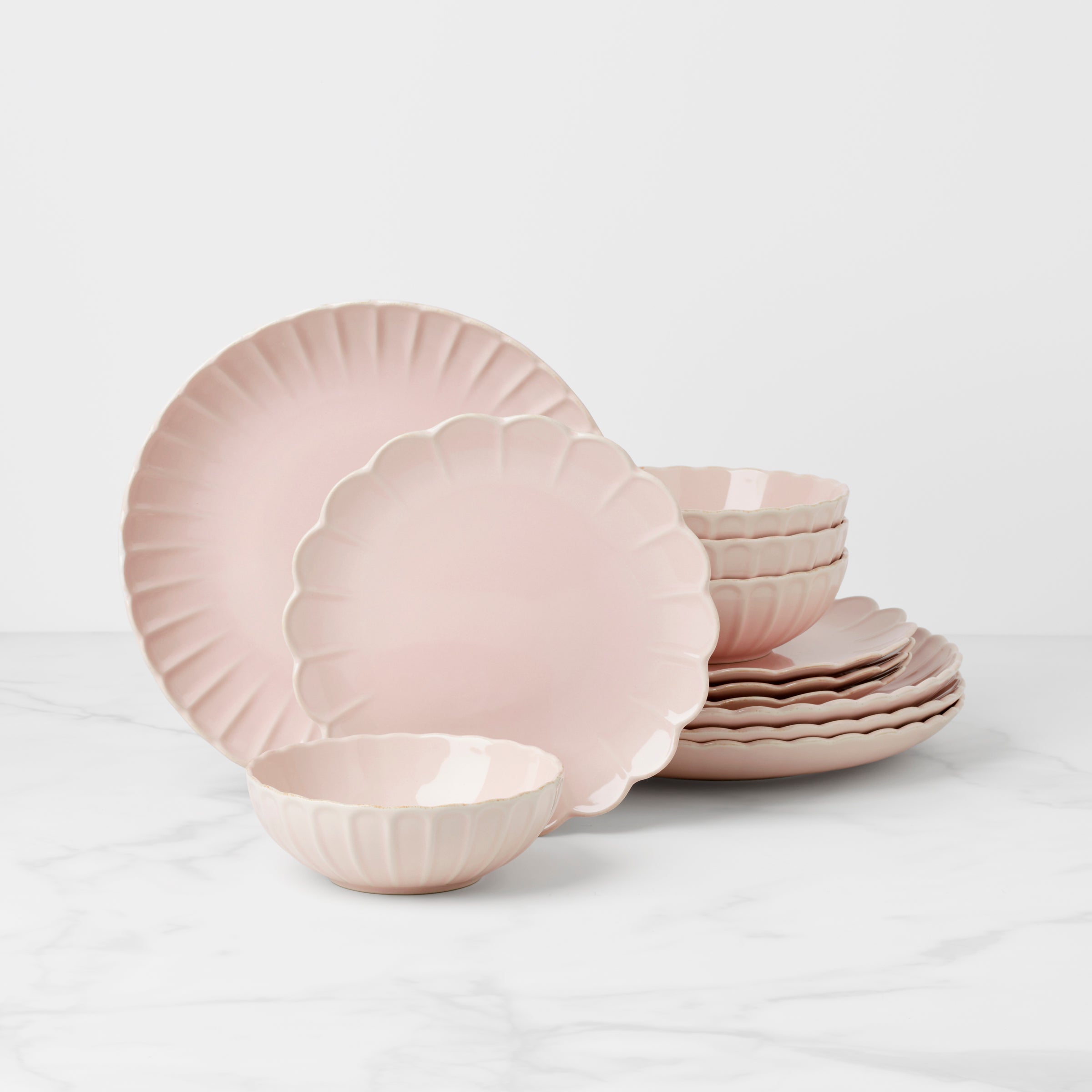 French Country Dinnerware Set 12-Piece | Scallop Blush Stoneware