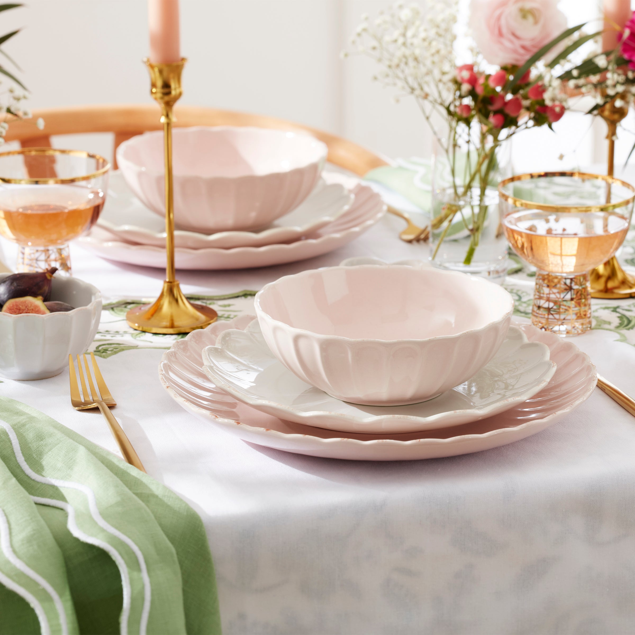 French Country Dinnerware Set 12-Piece | Scallop Blush Stoneware