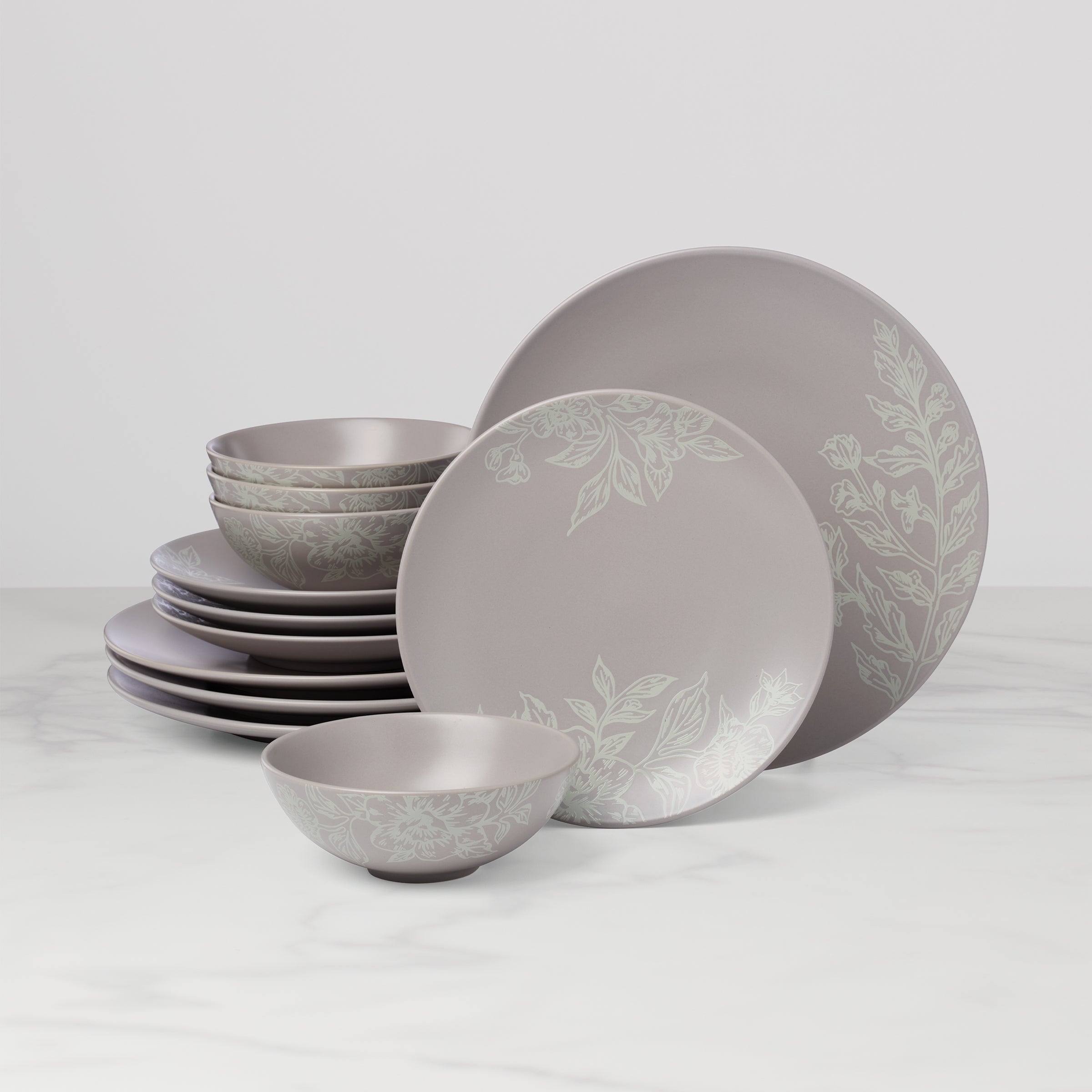 12-Piece Stoneware Dinnerware Set with Floral Design | Roseto
