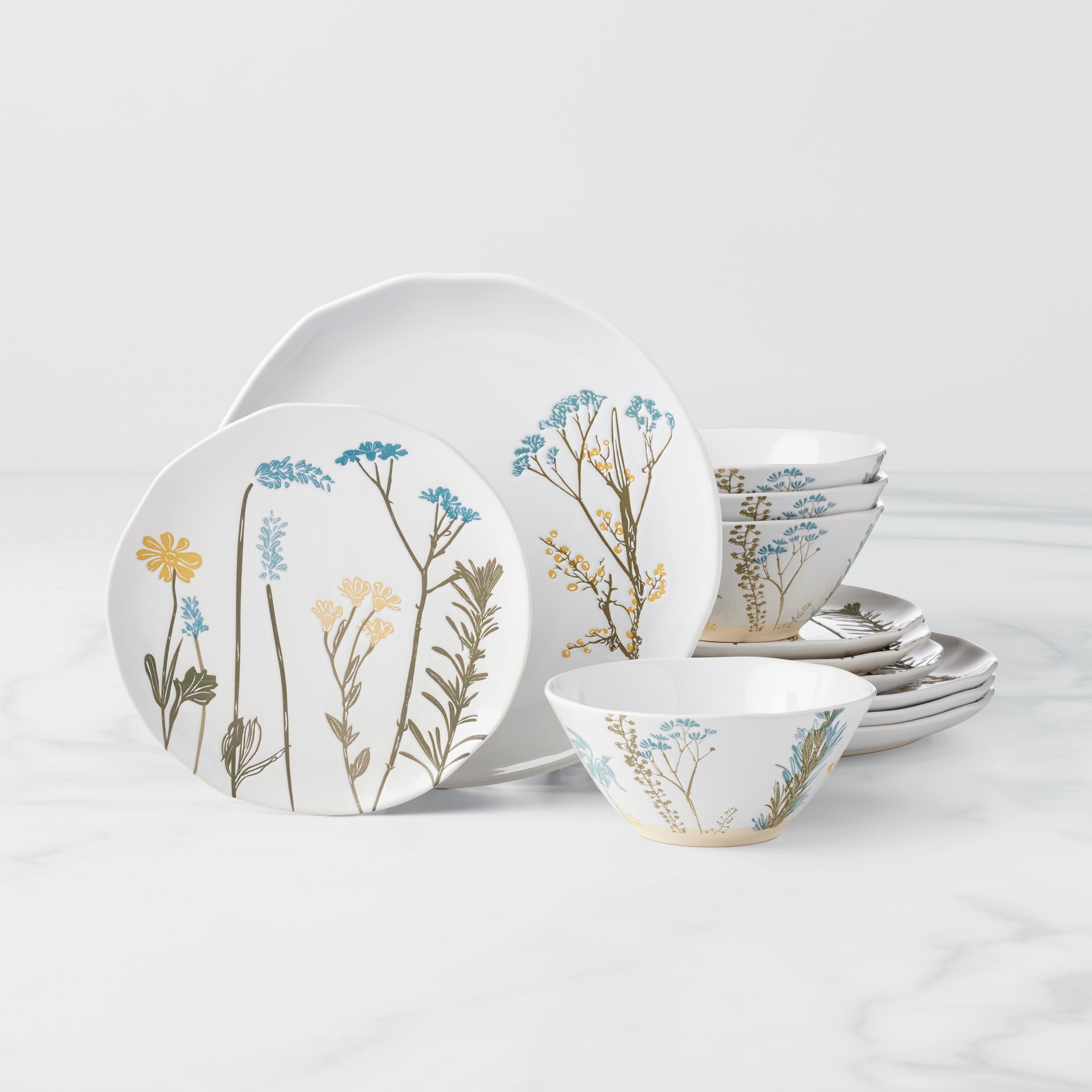 12-Piece Wildflower Dinnerware Set | Stoneware with Floral Design