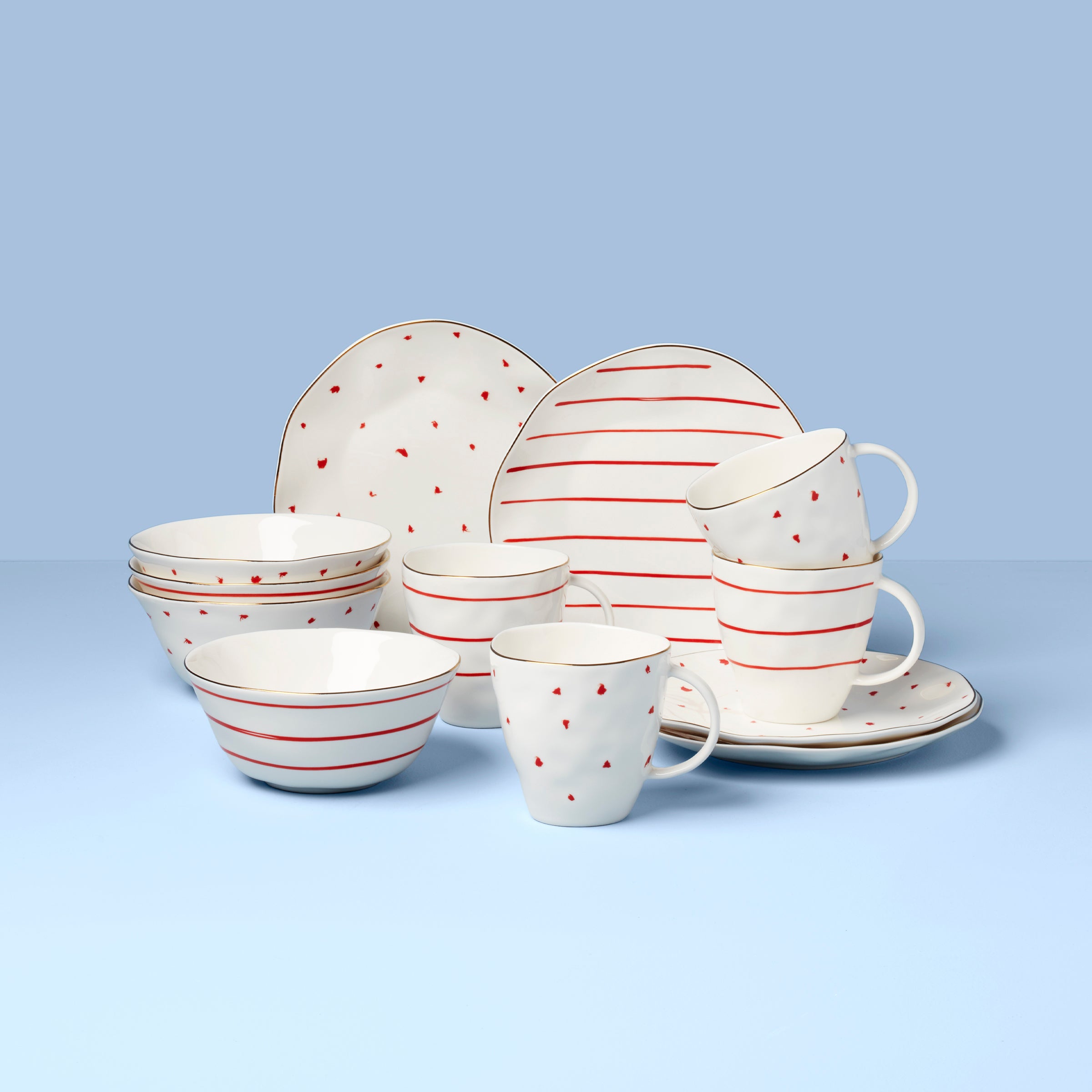 12-Piece Porcelain Dessert Set with Gold Trim | Garnet Bay