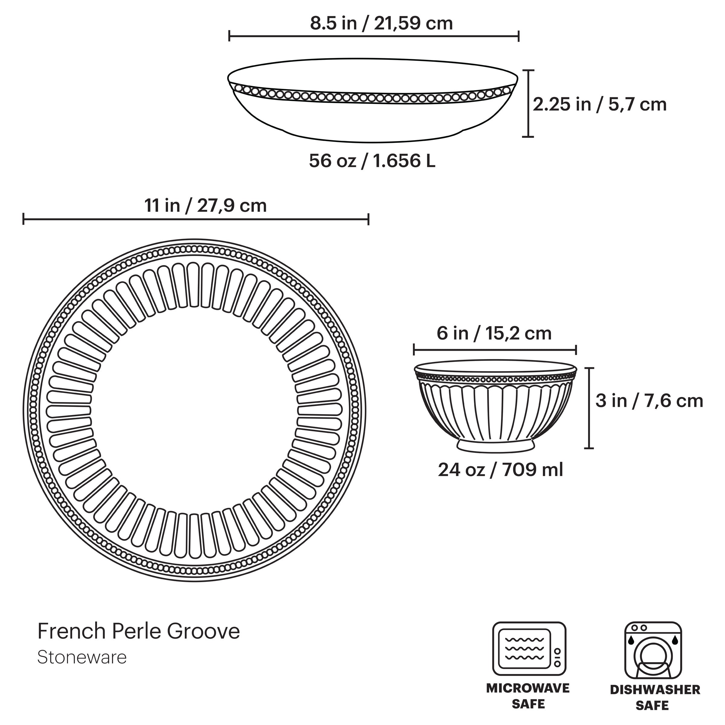 French Perle Groove 12-Piece Stoneware Dinnerware Set | Farmhouse Style