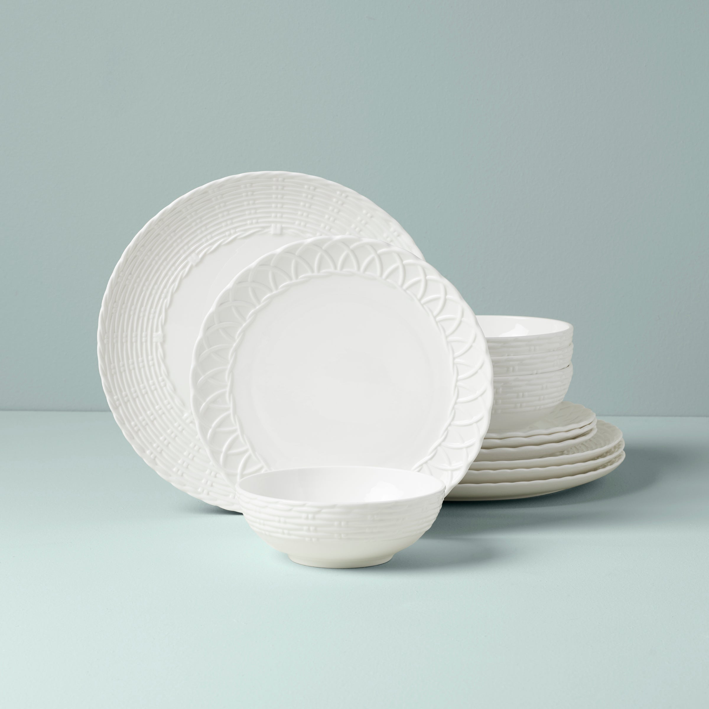 12-Piece Bone China Dinnerware Set with Wicker Texture | Wicker Creek