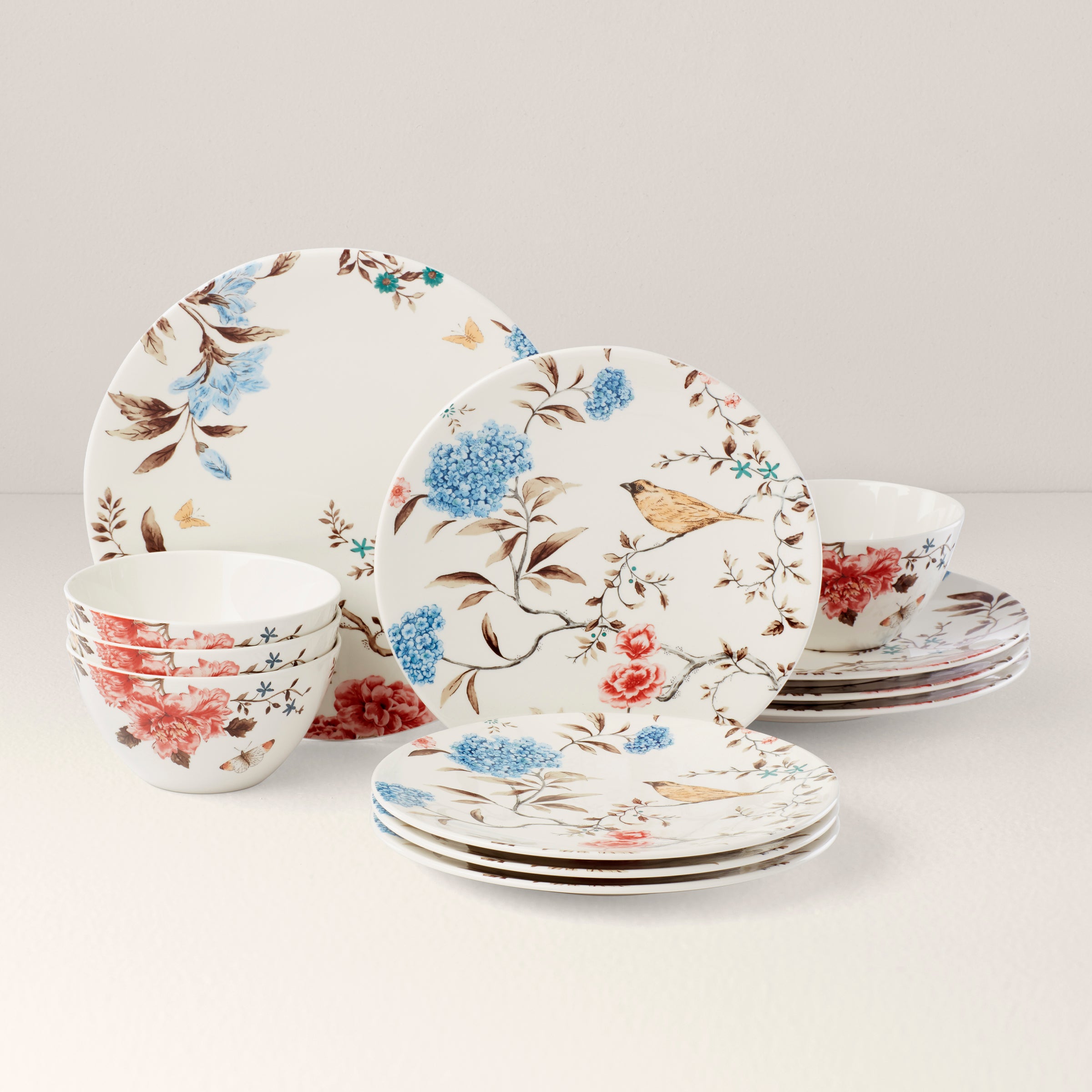 Floral Dinnerware Set 12-Piece with Metallic Accents | Sprig & Vine