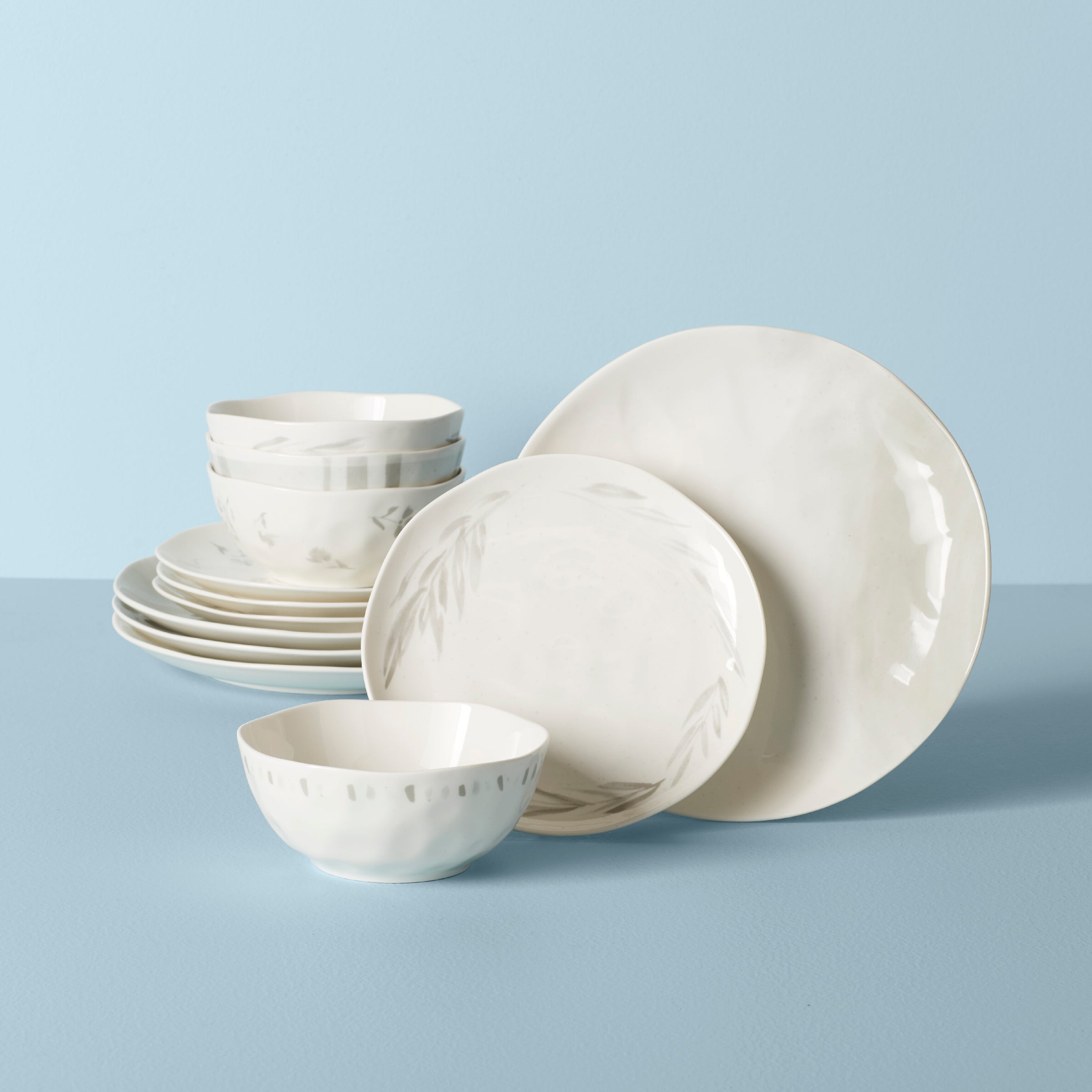 12-Piece Dinnerware Set with Gray Accents & Minimalist Design | Oyster Bay