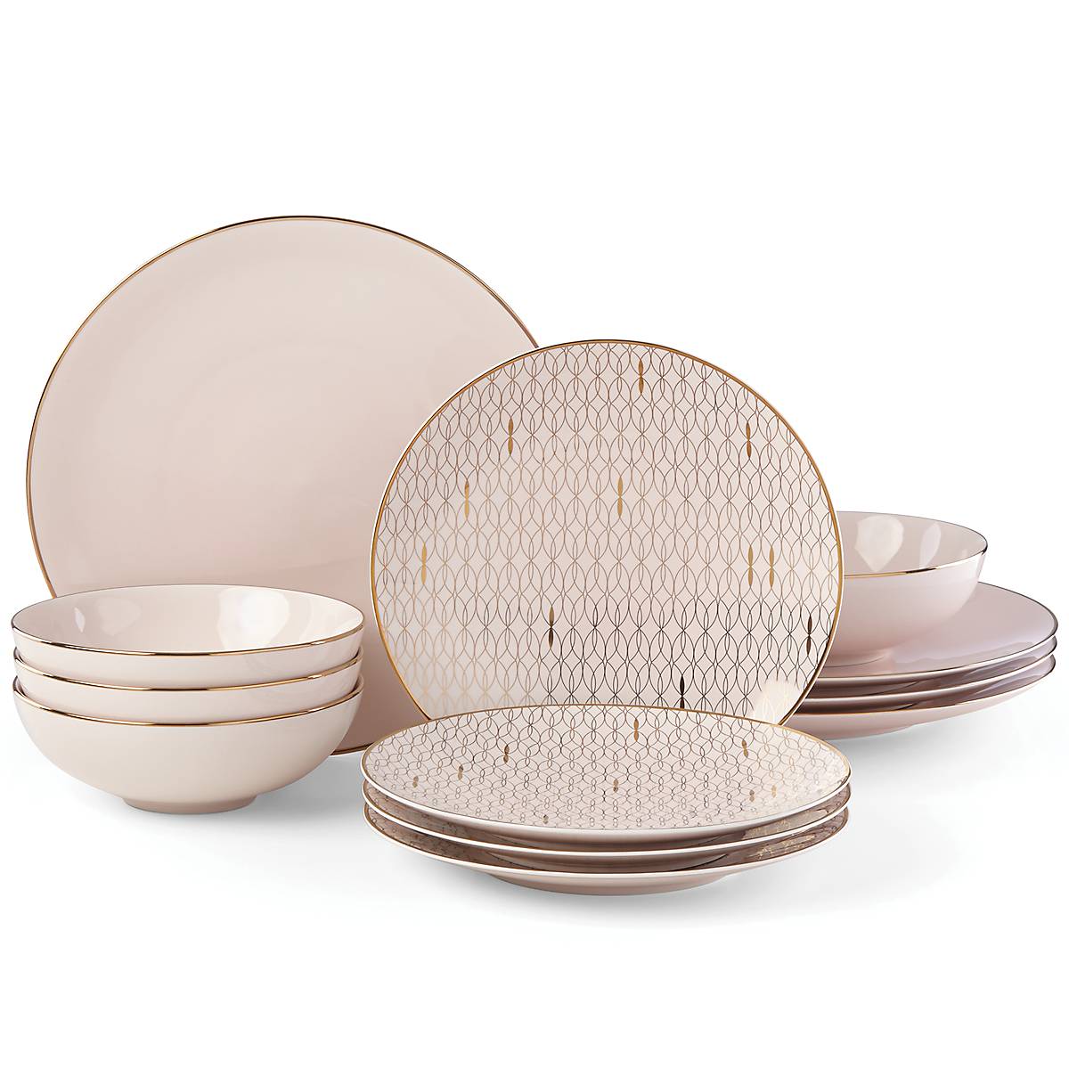 Blush Pink 12-Piece Dinnerware Set with Gold Trim | Trianna