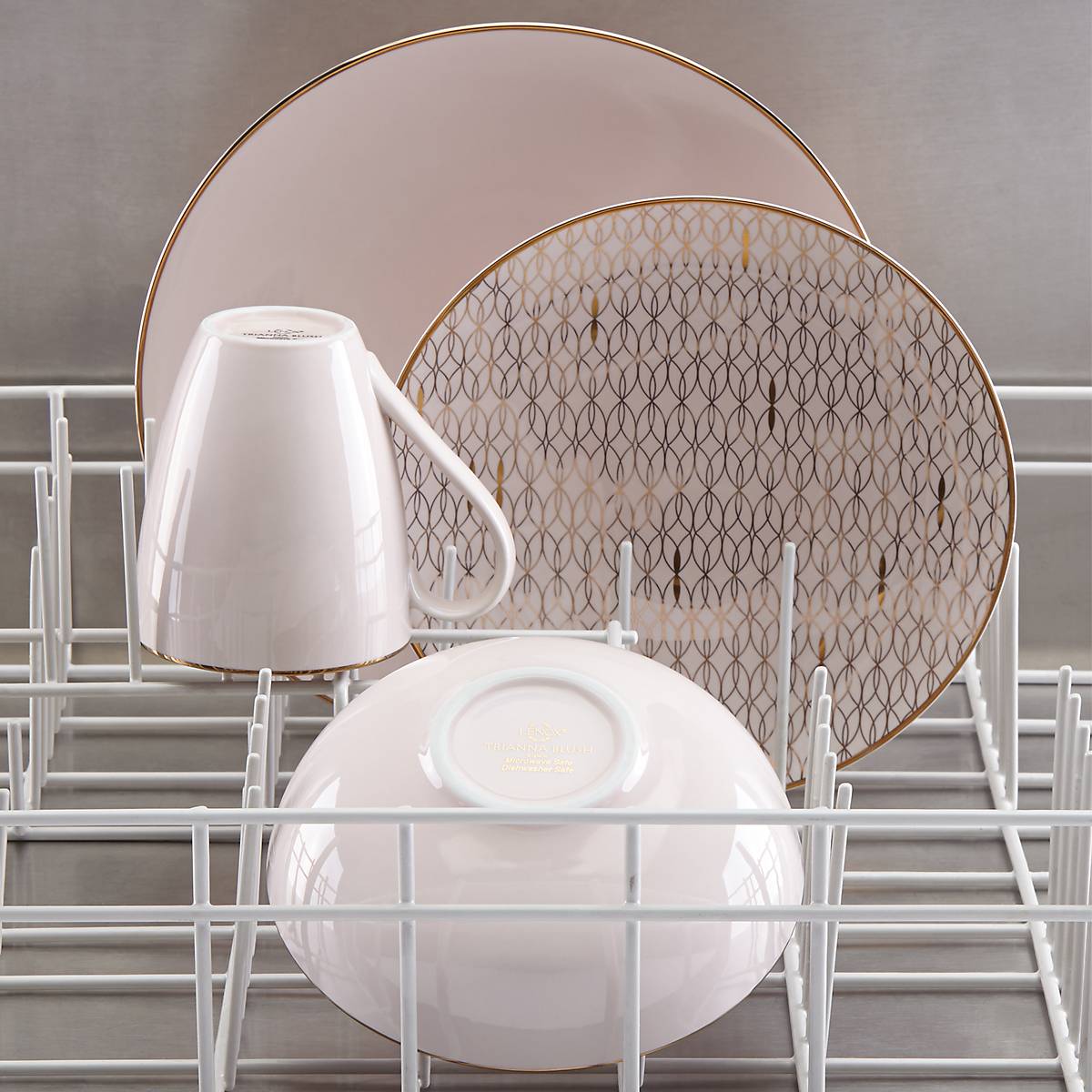 Blush Pink 12-Piece Dinnerware Set with Gold Trim | Trianna
