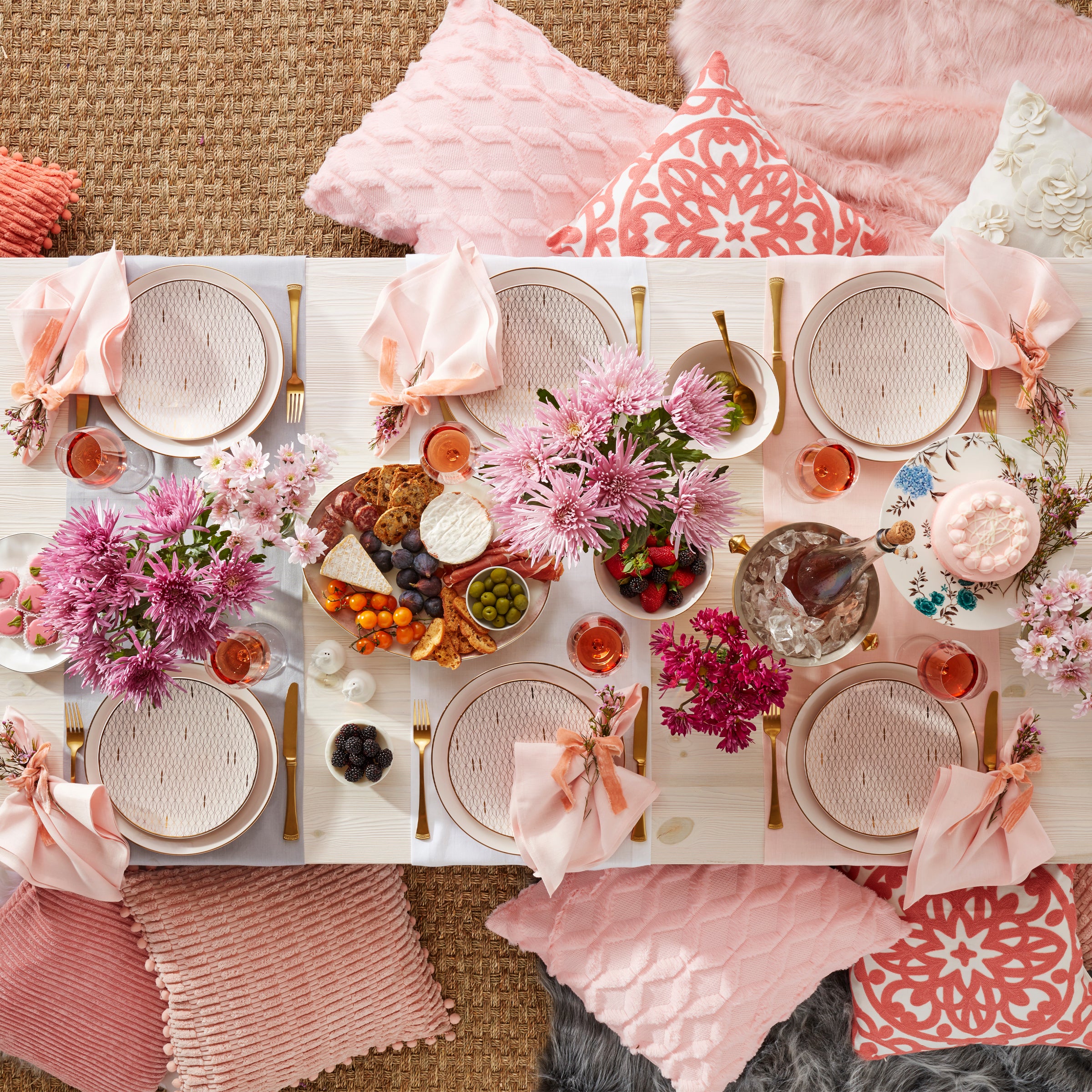 Blush Pink 12-Piece Dinnerware Set with Gold Trim | Trianna