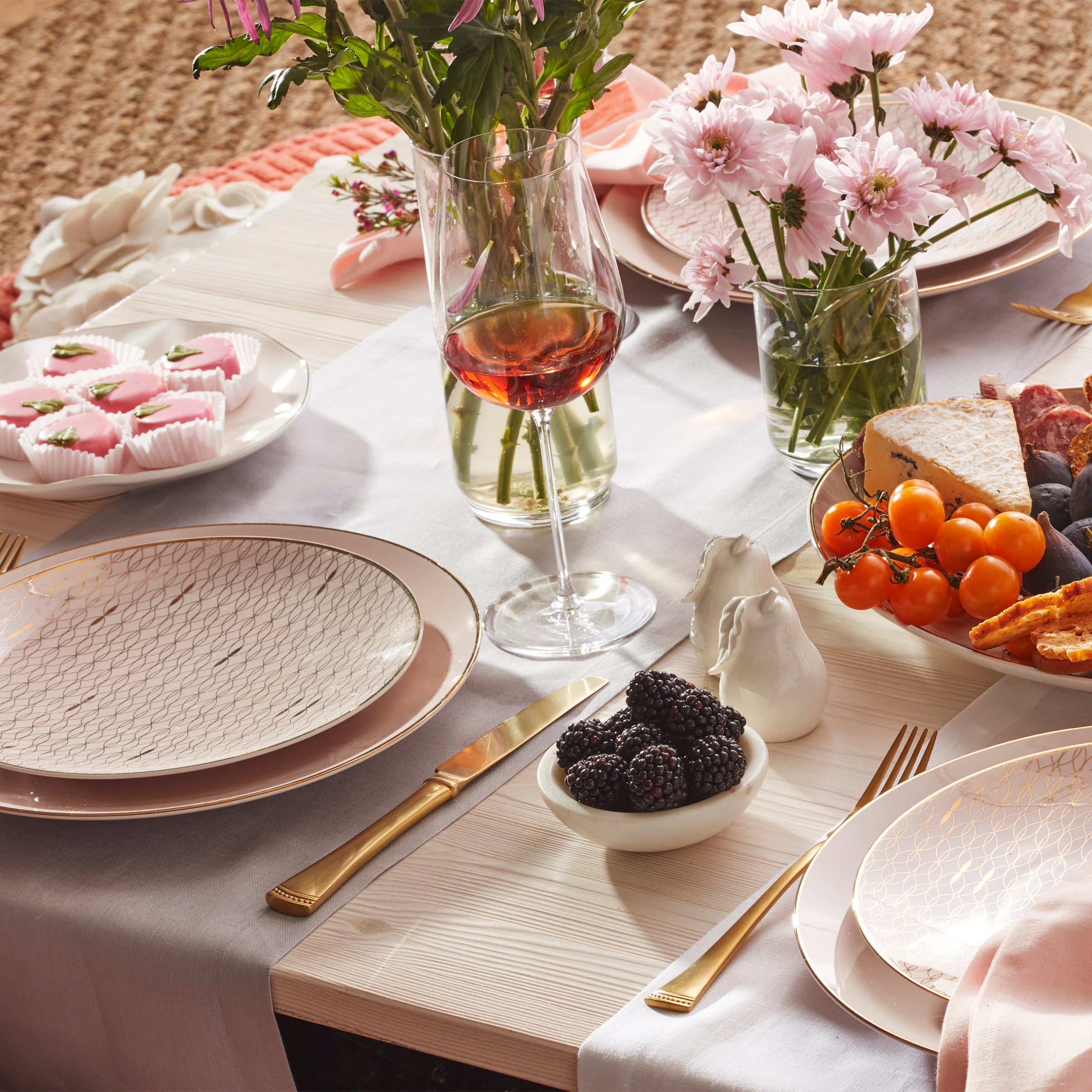 Blush Pink 12-Piece Dinnerware Set with Gold Trim | Trianna